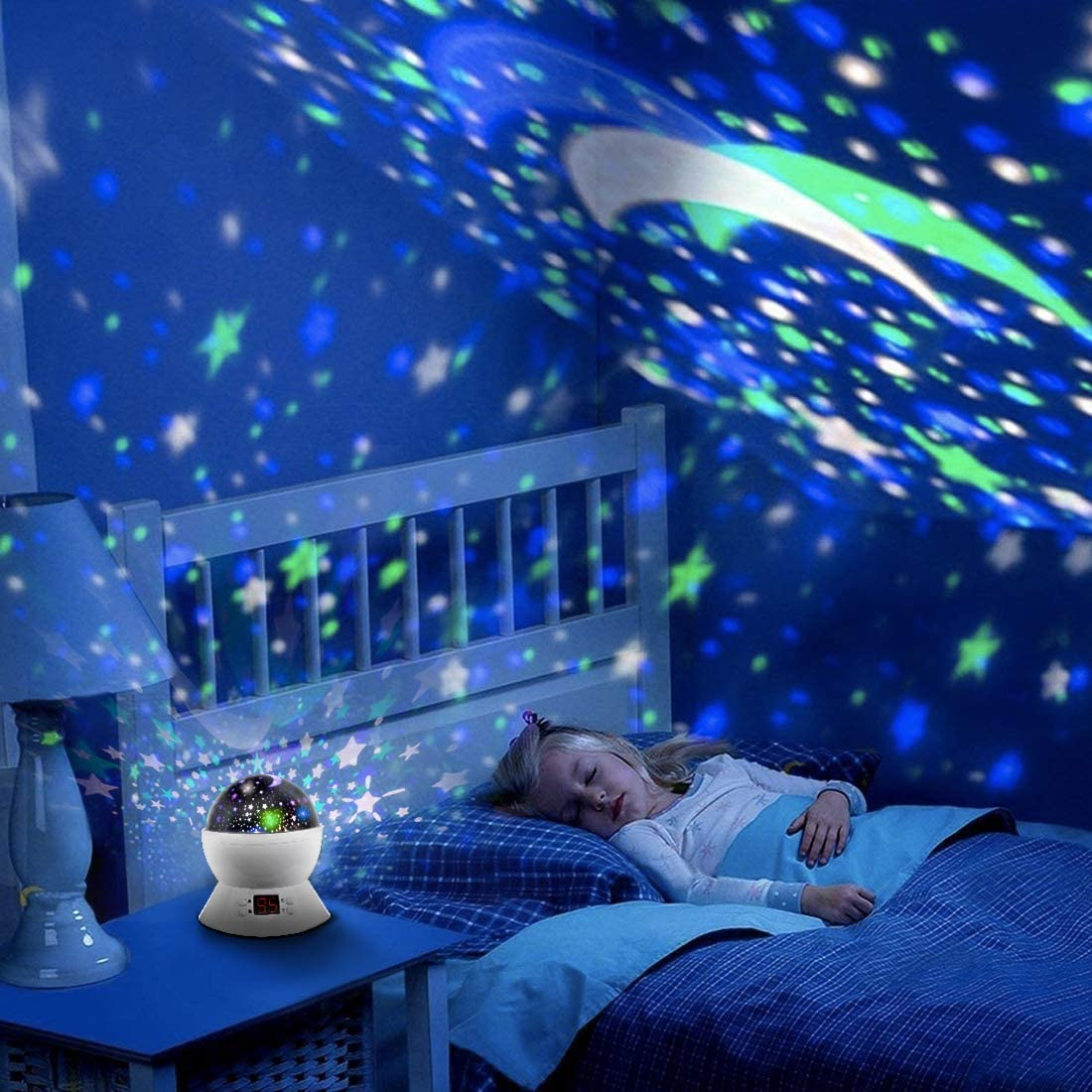 MOKOQI Star Projector Night Lights for Kids with Timer, Gifts for 1-14 Year Old Girl and Boy, Room Lights for Kids Glow in the Dark Stars and Moon Make Child Sleep Peacefully and Best Gift- White - White image number 5