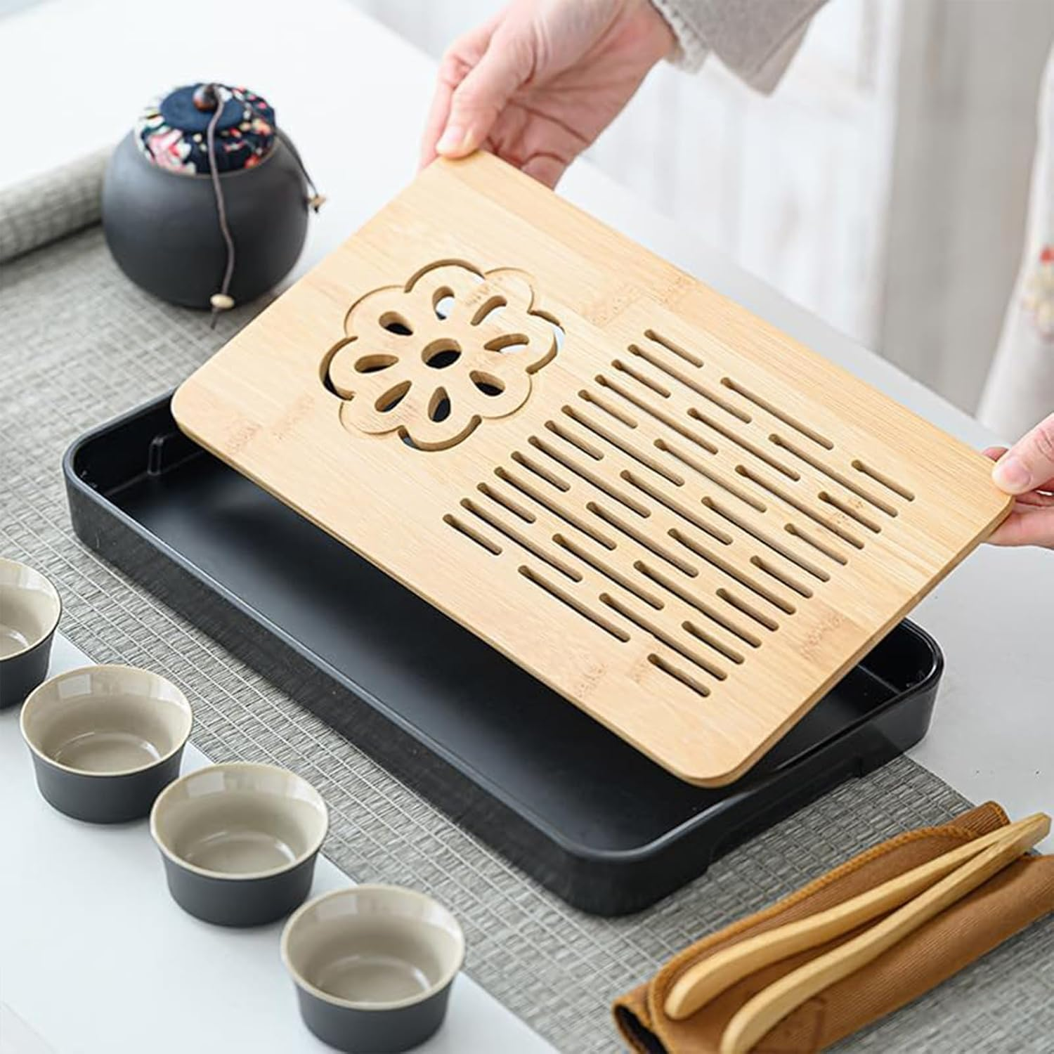 Kapeicamper Japanese Tea Set, Chinese Tea Set, Travel Tea Sets for Adults, Ceramic Gongfu Tea Set, 14-Piece Porcelain Tea Set Withgrey Leather Case, Portable Asian Tea Gift Sets, Home, Outdoor