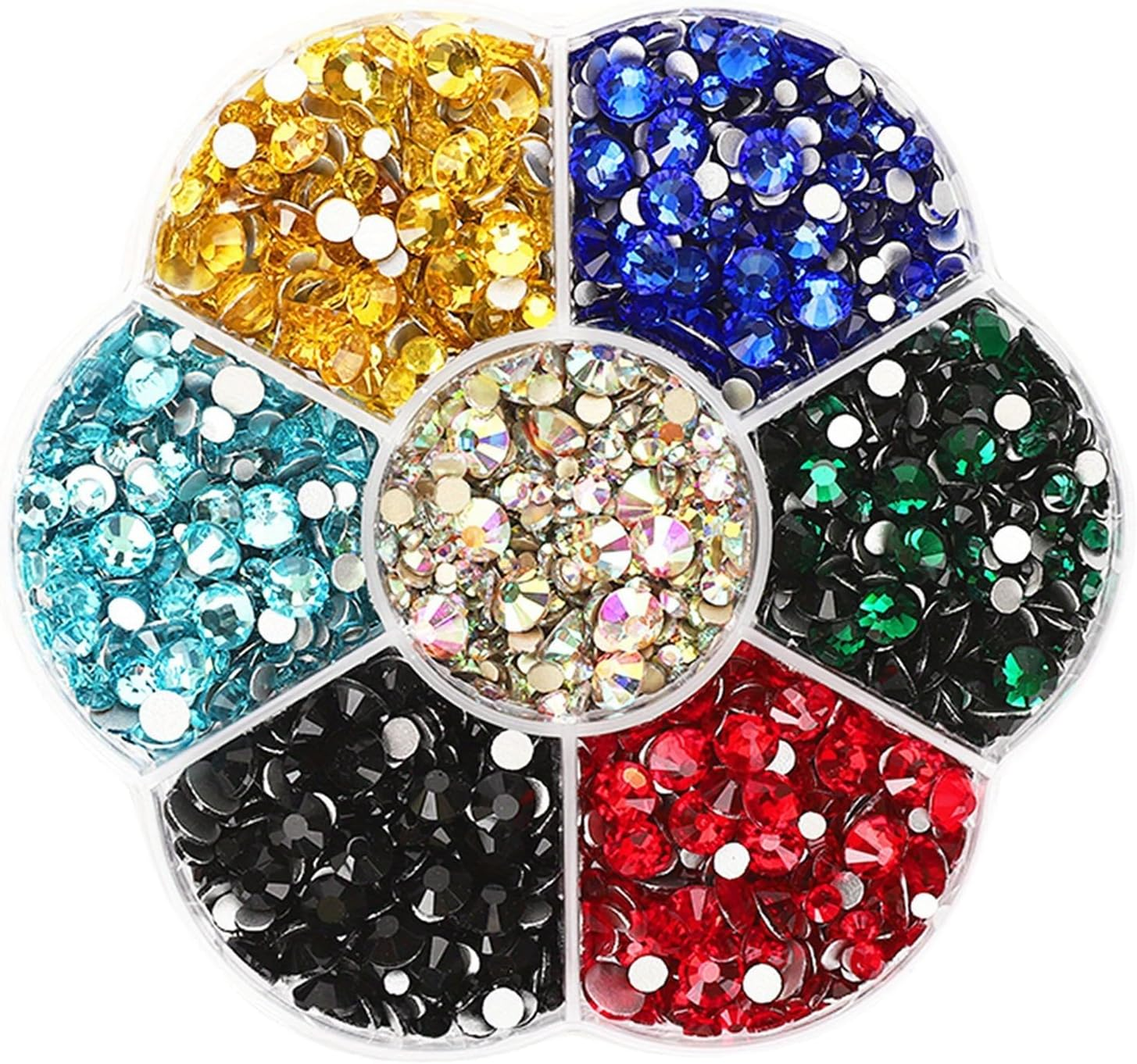 JAONLD Hotfix Rhinestone Flatback 7 Sizes round Glass Facial Gems 1.5Mm-4.8Mm Nail Crystal Rhinestone Bedazzling Tool for Clothes DIY Decoration Manicure Art Crafts (Mixed)