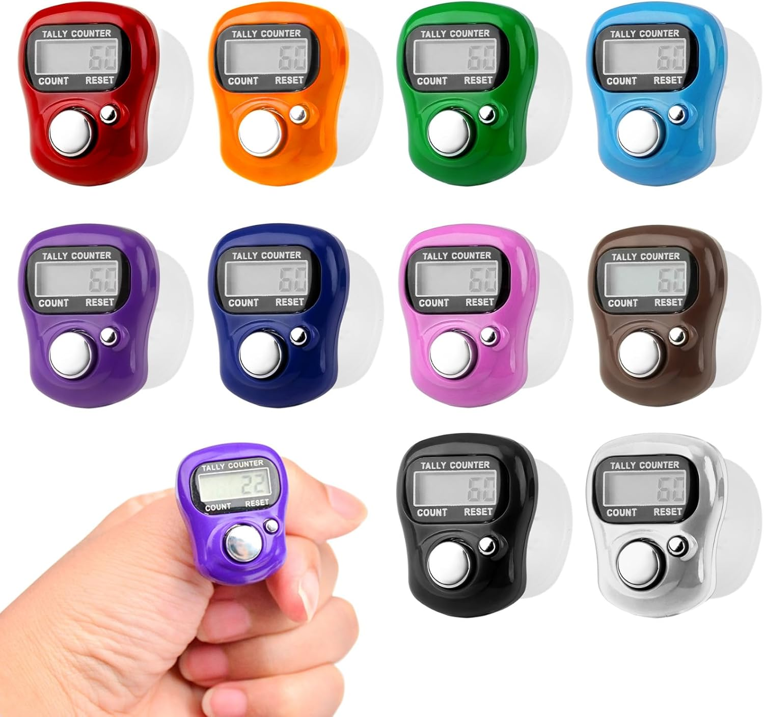 10 Pcs Electronic Finger Tally Counter Mini LCD Digital Display Handheld Pitch Clicker, Resettable Finger Hand Tally Tasbeeh Counter for Golf Coaching Knitting, Lap, Fishing Row Baseball Easy to Carry image number 6