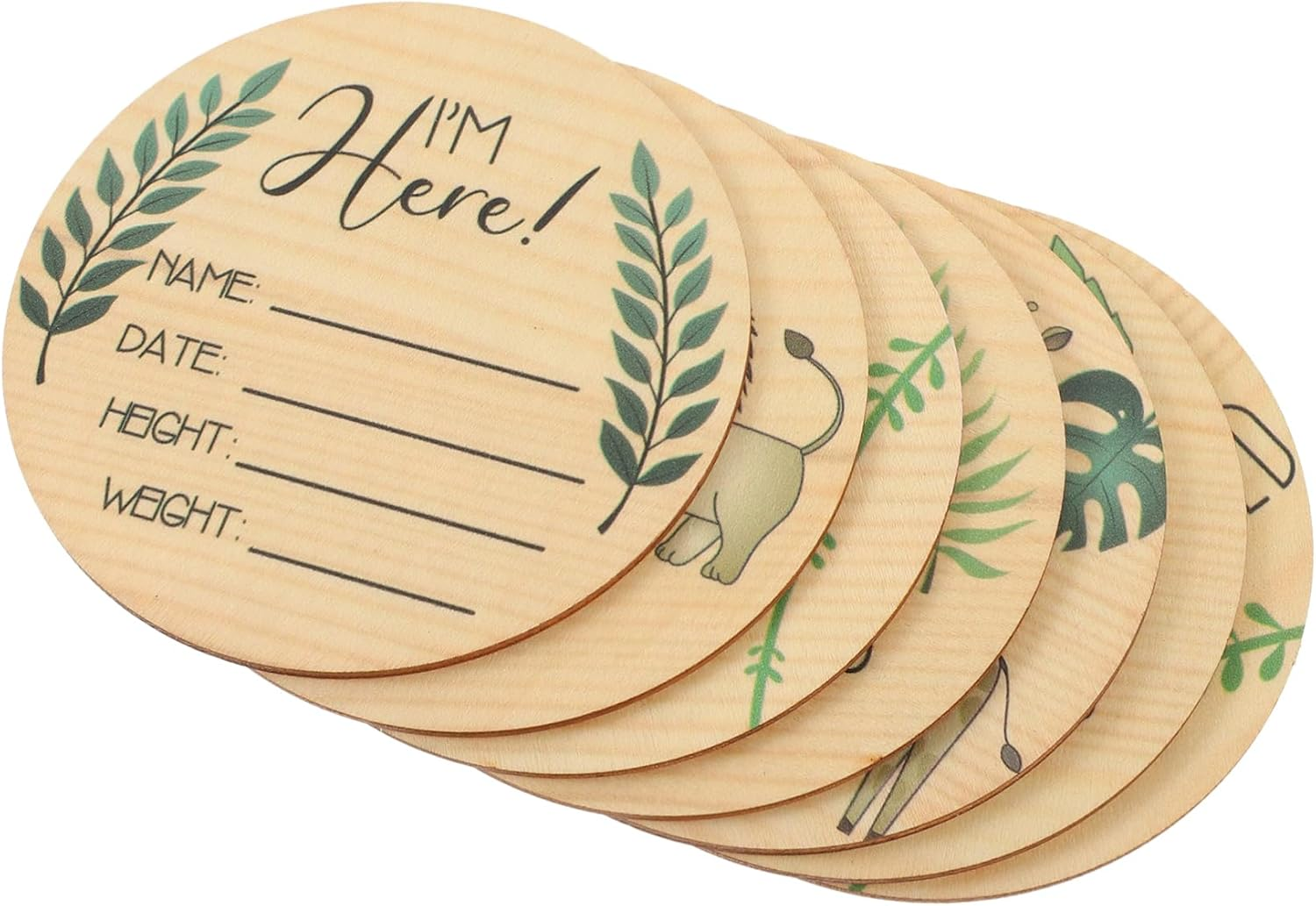 7Pcs Wooden Milestone Signs Double Sided Monthly Cards with Cartoon Animals Lightweight Birth Announcement Board for Newborn Photos and Nursery Decoration image number 2