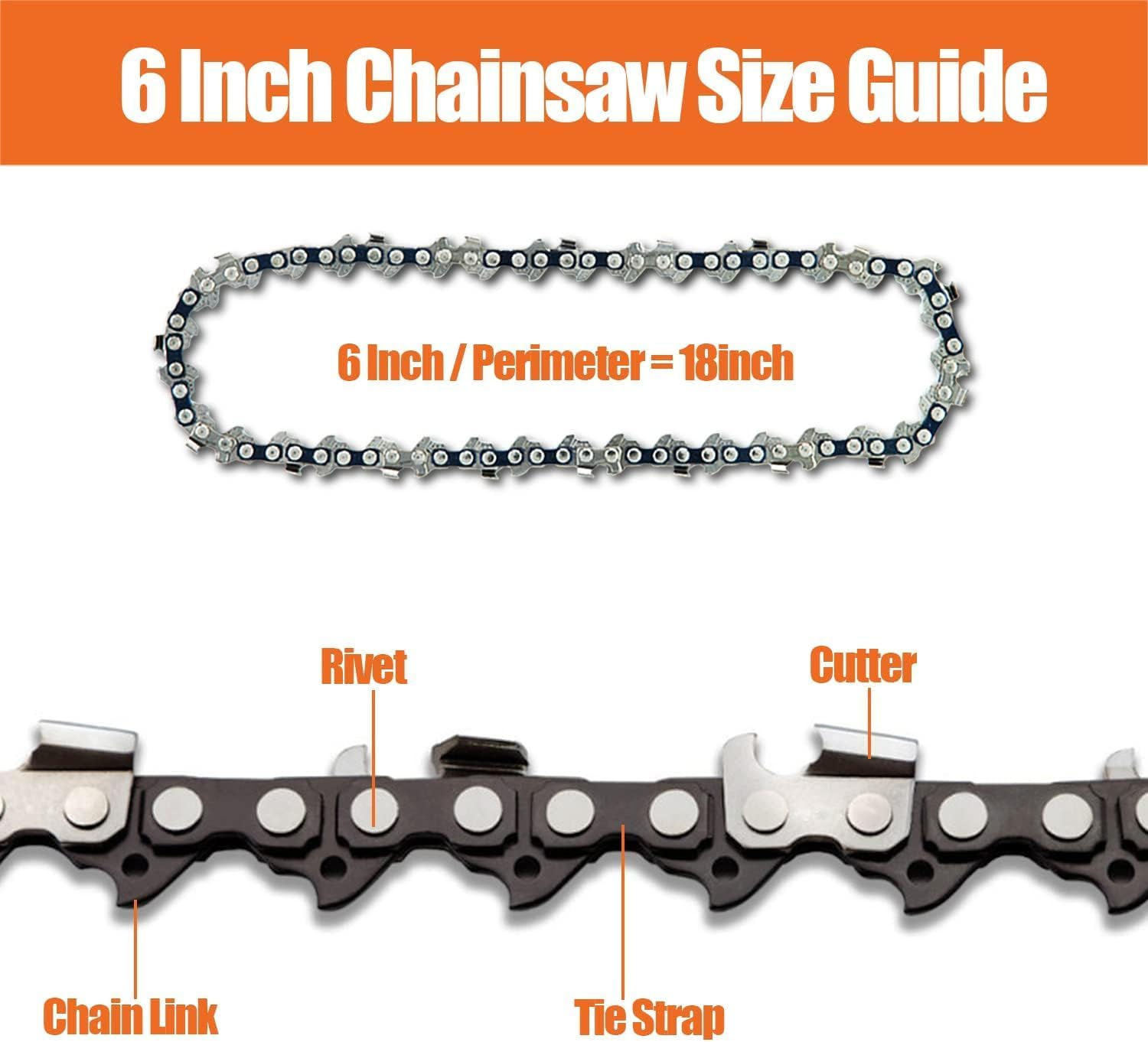 4 Pieces 6 Inches Mini Chainsaw Chains, Set of 4, 6'' Cordless Chainsaw Blade Chain Replacement for Tree Trimming, Courtyard, Patio, Gardening Electric Saw, Power Tool Replacing Parts, 4 Pieces image number 5