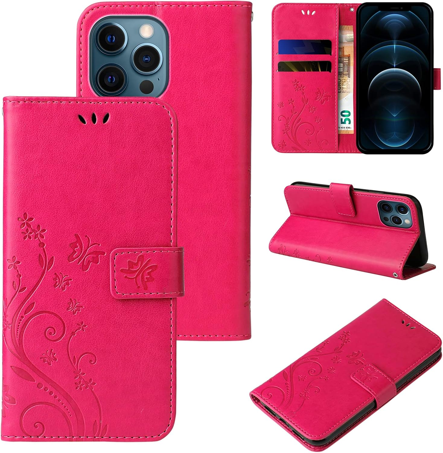 LBH Mobile Phone Case Compatible with Apple Iphone 17 Air Case Butterfly Flowers Flower Stand Function Protective Case Magnetic All-Round Protection 360 Degree Flip Case Cover Purple