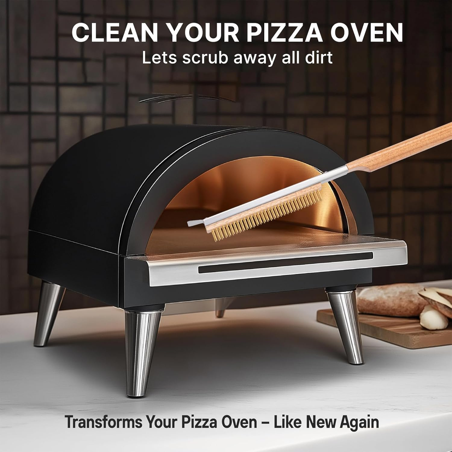 Pizza Oven Brush, 21.8" Brush and Stainless Steel Scraper for Pizza Stone, BBQ Grill Cleaning Brush Non Scratch Heat Proof Brass Bristles with Screwdriver, Outdoor Pizza Oven Accessories image number 6