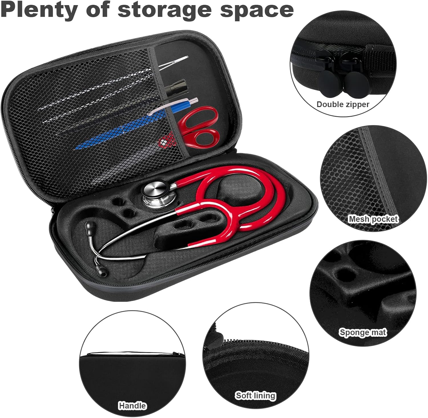 Stethoscope Case Shockproof Travel Storage Bag Portable Stethoscope Hard Carrying Case Lightweight Bag Travel Stethoscope Case Compact for Nurses Doctors (Black) image number 3