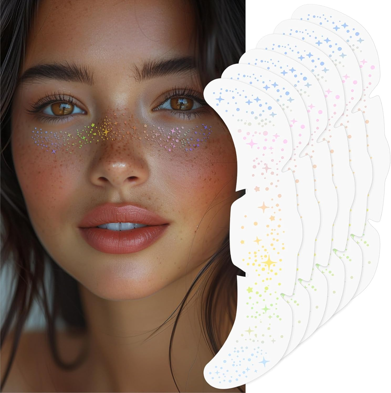 LOPHE QBT-28 Glitter Freckles Tattoo Face, Pack of 6 Temporary Face Tattoos, Glitter Freckles Golden Tattoo Film, Waterproof, for Festival, Party, Halloween, Carnival image number 6