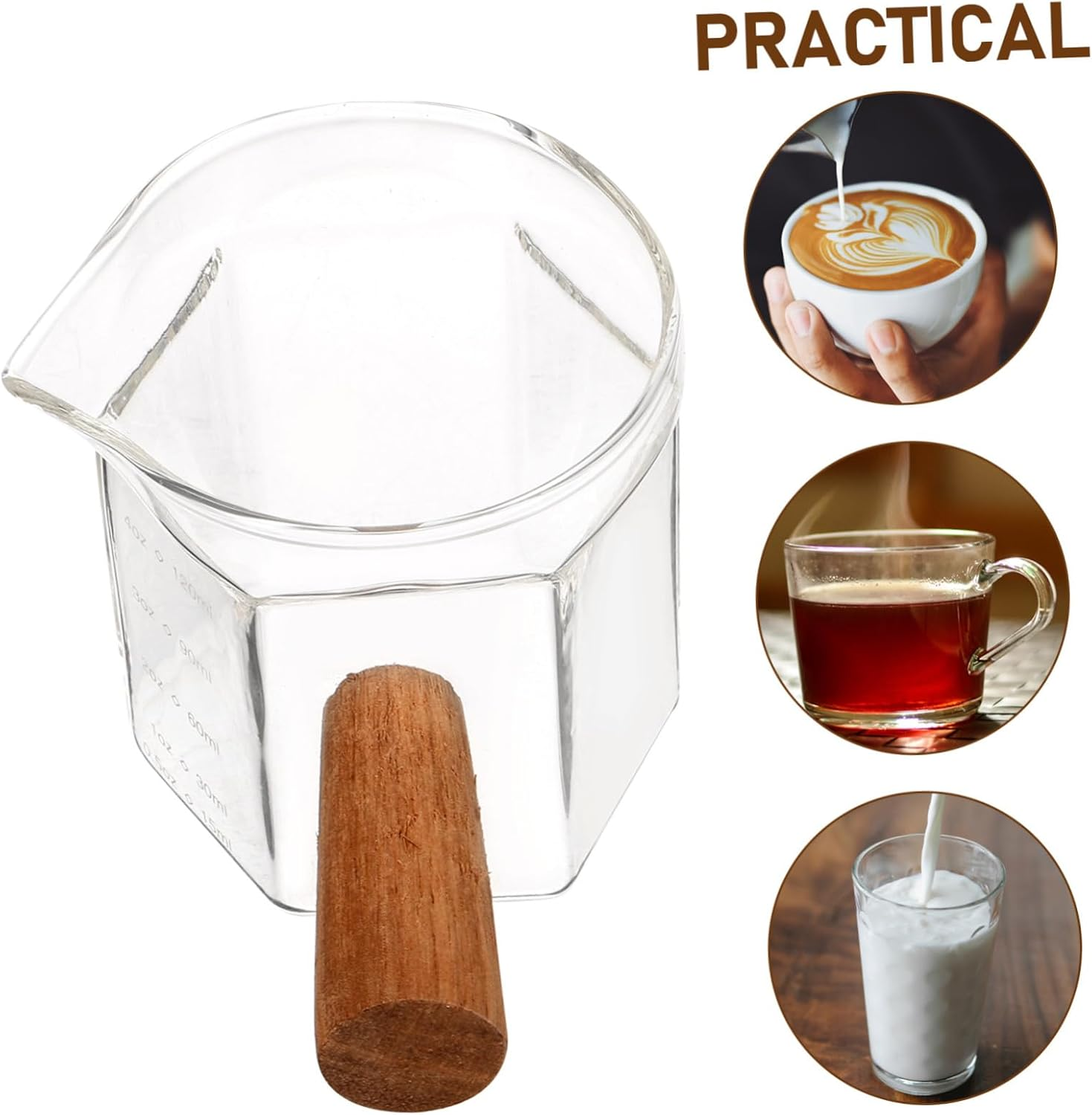 FUNOMOCYA Glass Coffee Measuring Cup with Handle Transparent Espresso Pitcher for Precise Coffee Volume Measurement Scale Marked Milk Syrup Pourer Random Color image number 6