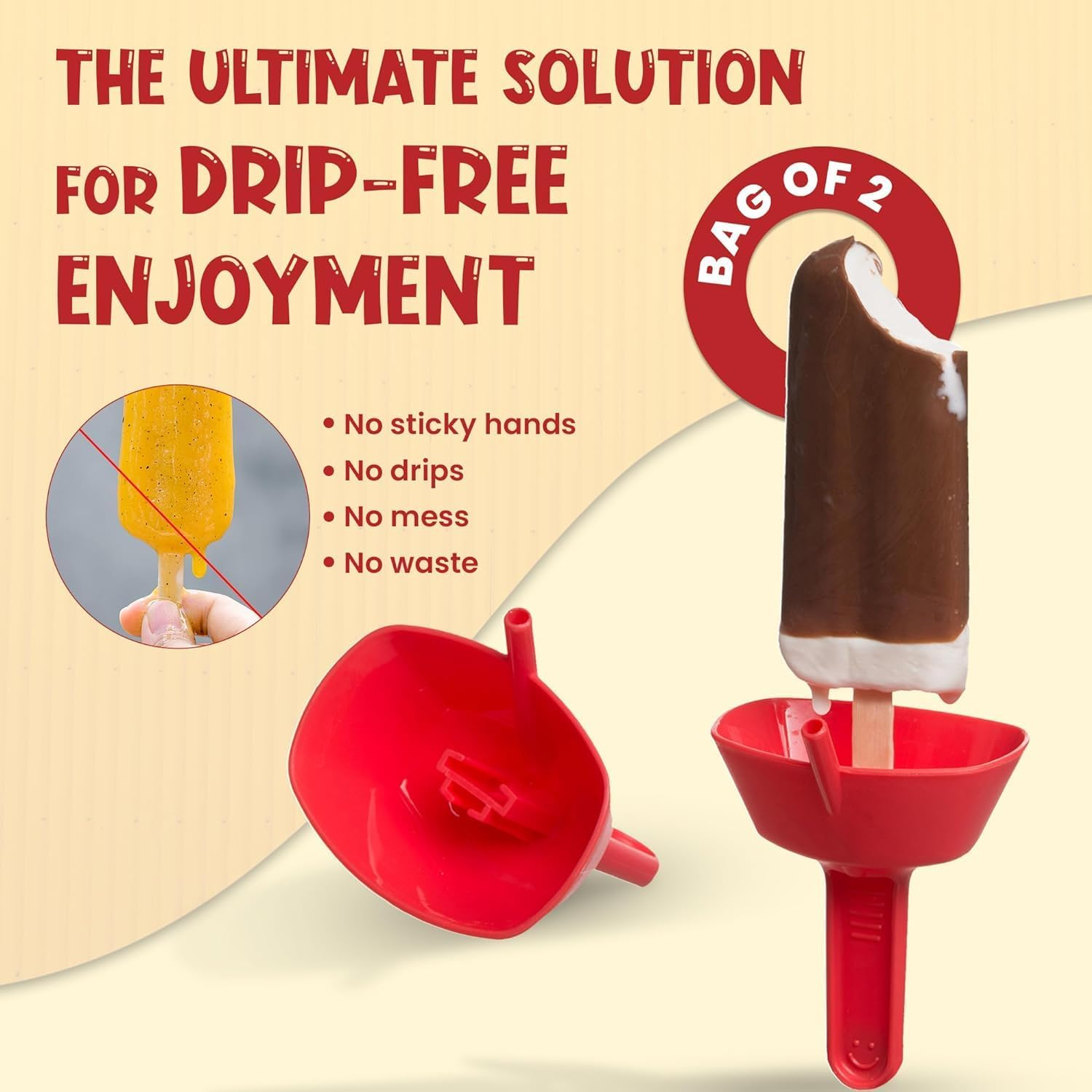 4Pcs No Drip Drop Ice Pop Holders, Reusable Mess Ice Cream Holder Drip Free Popsicle Holder Popsicle Holders with Straw Mess Free Frozen Popsicle Holder Ice Popsicle Holders for Summer Party image number 3