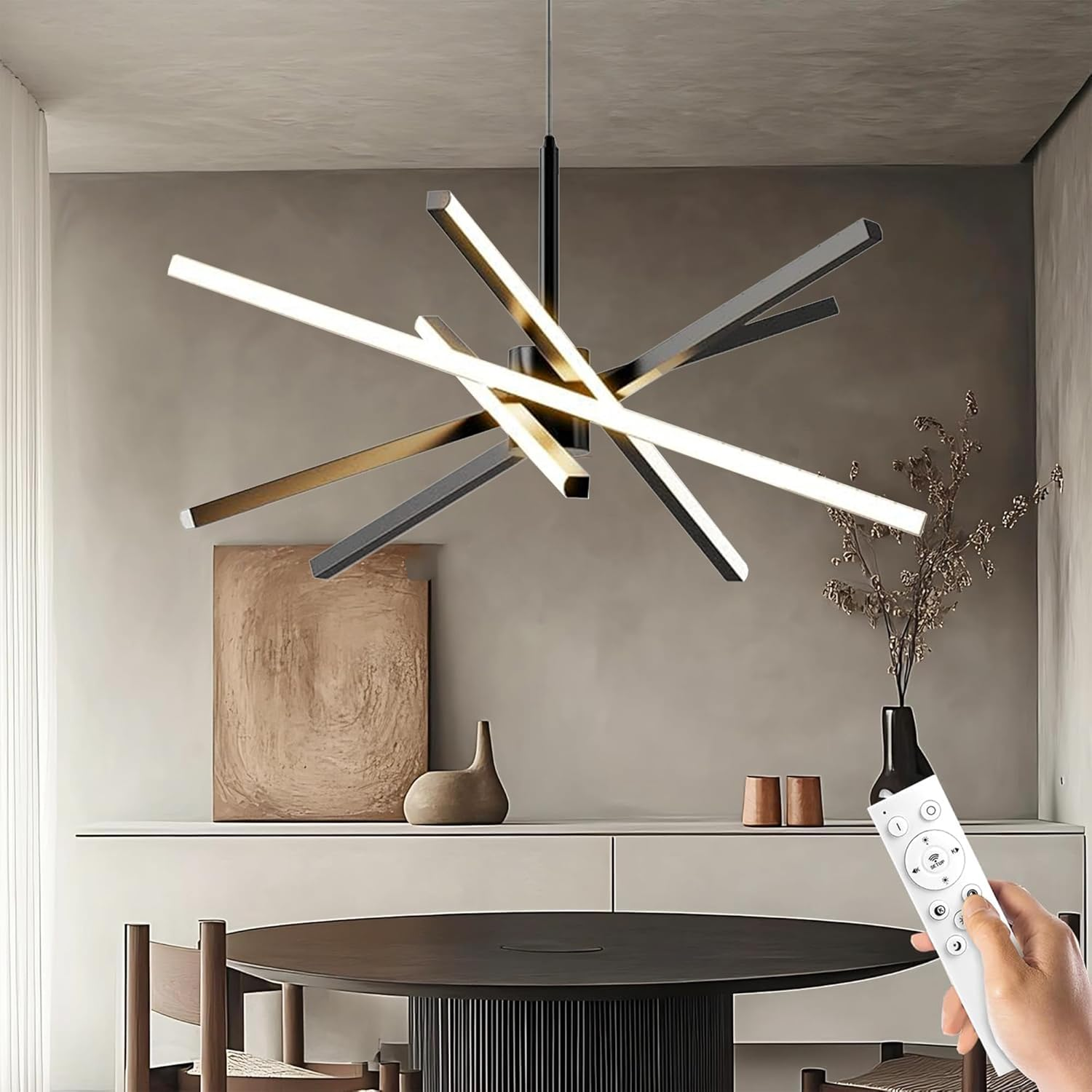 LED Pendant Light Chandelier - Linear Modern Adjustable Hanging Island Ceiling Light Fixture for Dining Room Kitchen Living Room Bed Room (Black) image number 4