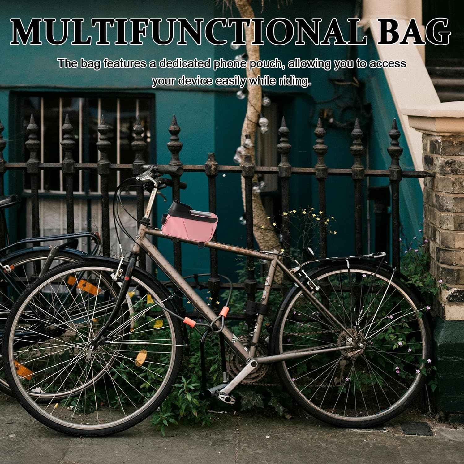 BATHVEVE Bike Frame Bag with Phone Holder Spacious Cycling Pouch for Phones under Water Resistant Storage for Wallet and Tools Outdoor Bicycle Organizer image number 6