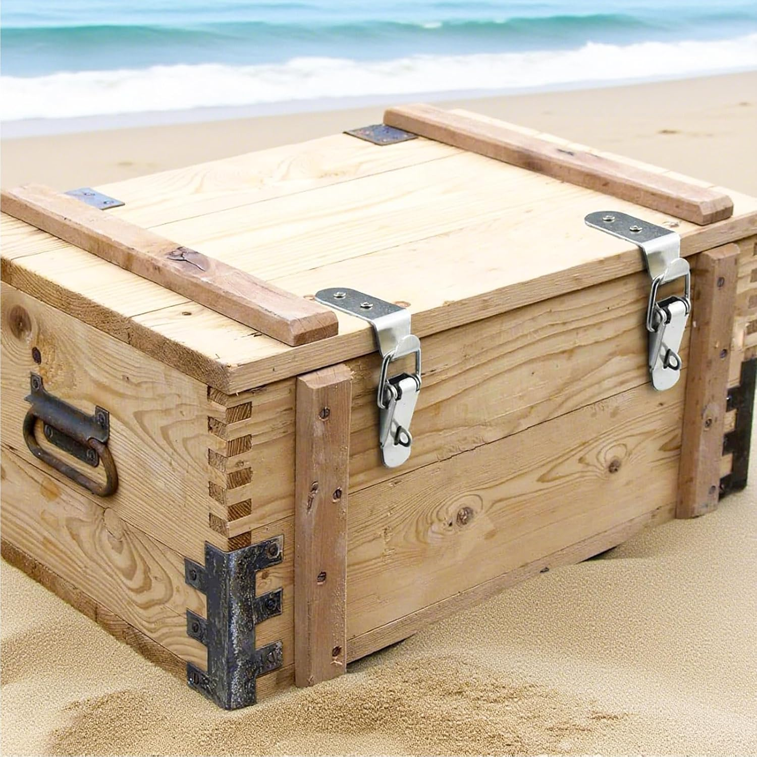 10 PCS Stainless Steel 90 Degree Spring Toggle Lock with Clasp Buckle Latch, Tool Box Door Hood Locks Latches, Cabinet Latch Hardware Corner Latch for Box Cabinet Door Barn Wooden Case (Silver) image number 2