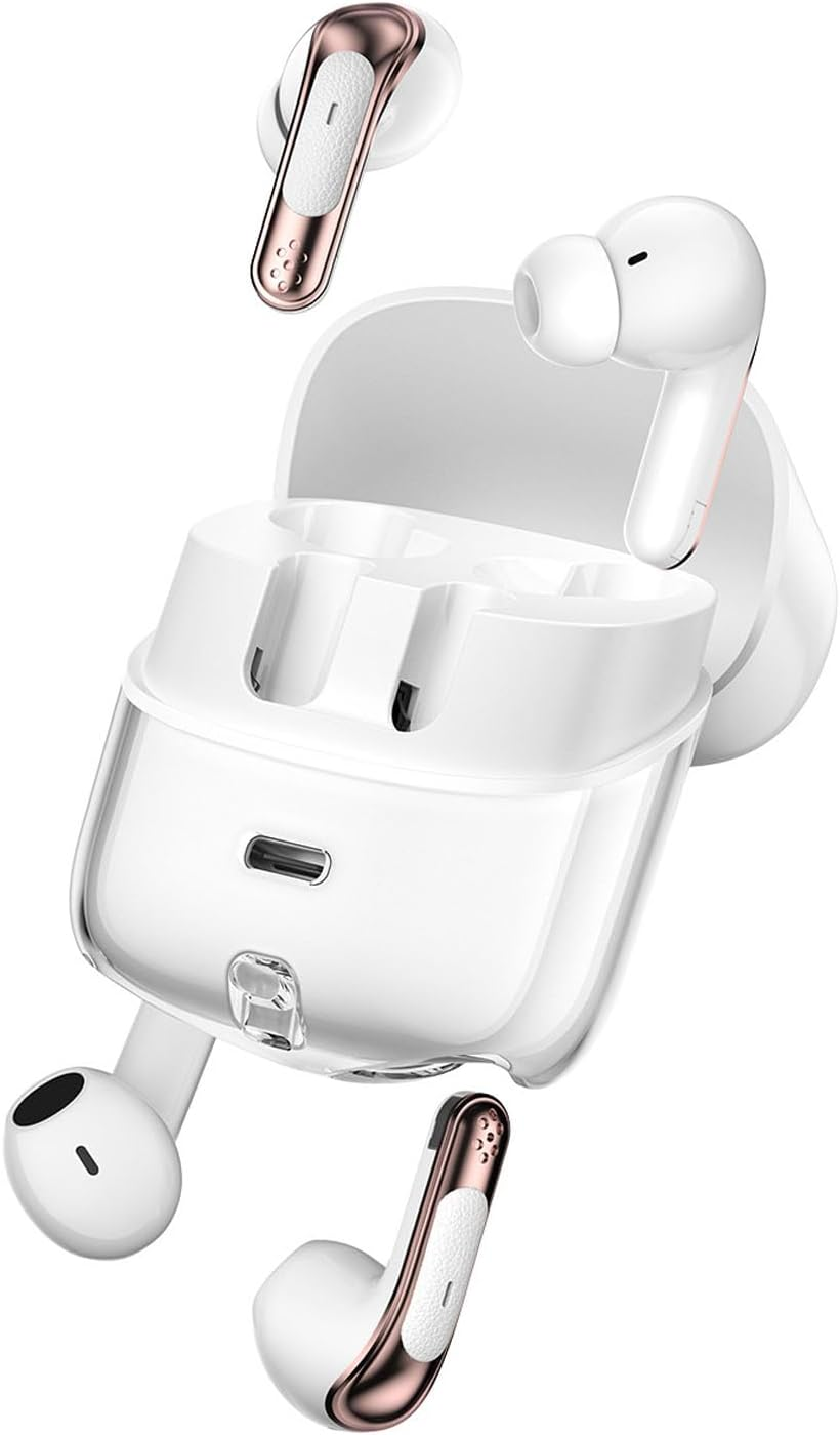 Jectse Two Pairs of Wireless Dual Touch Audio Earbuds, Pair Earphones with LED Display, Bluetooth 5.4 Deep Bass Sound in Ear Earphones, for Couples with Two People (White)