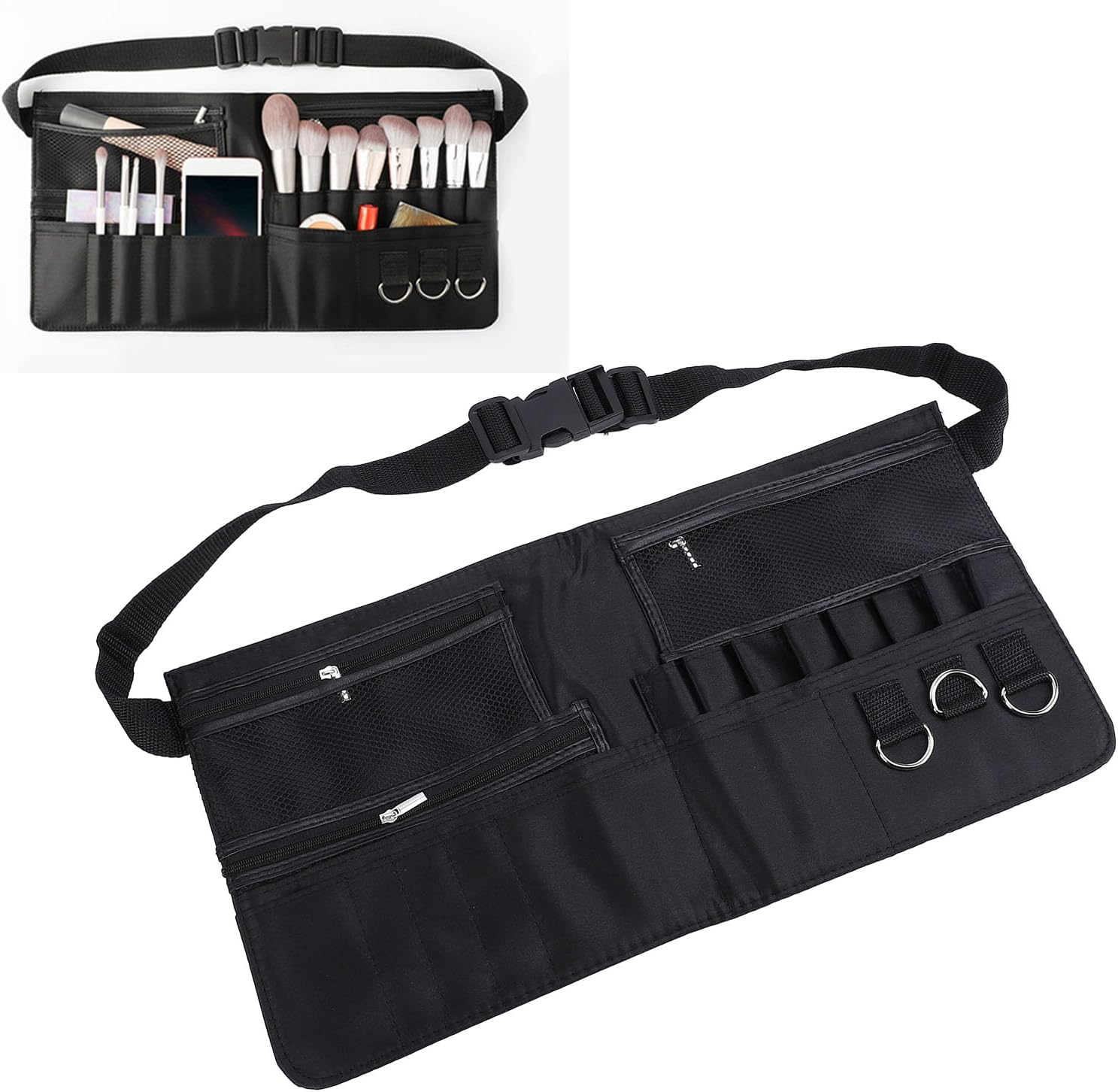 TOPINCN Adjustable Makeup Brush Bag Waist Belt with Multiple Pockets for Beauty Salon, On-Site Makeup Services, Fiber + Nylon image number 2