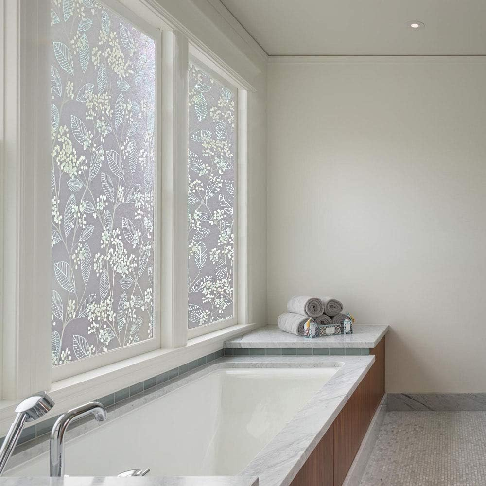 3D Leaf Pattern Privacy Window Film - Decorative Static Cling Glass Film with Anti-Uv Protection for Home, Kitchen, Bedroom - Non-Adhesive, Easy to Install - Size: 60 X 150 Cm image number 3