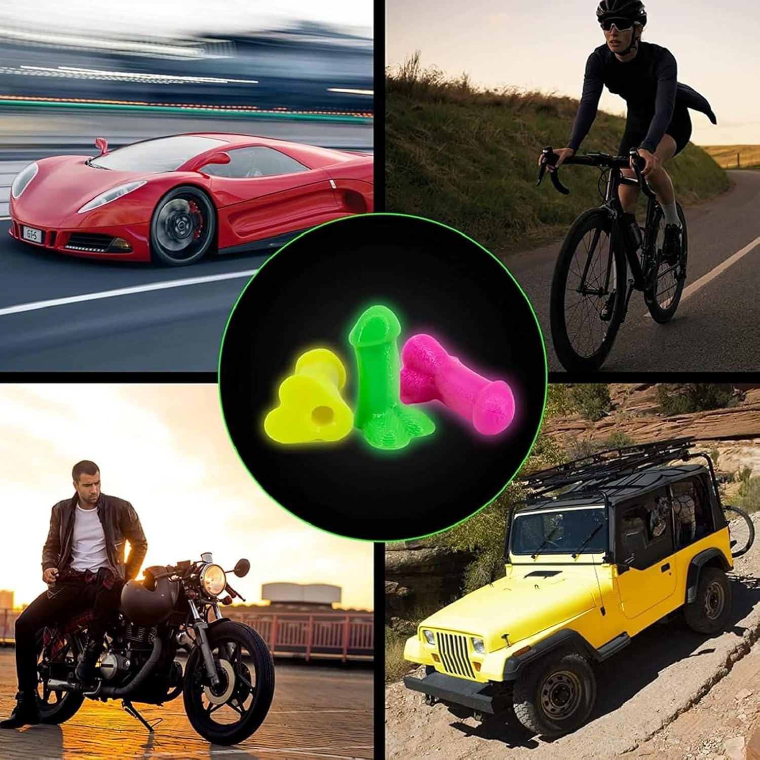 XIANZHAO Prank Luminous Universal Valve Stem Caps,Funny Airtight Luminous Perfect Prank Tire Caps Great for Pranks Gift Bachelorette Parties Dust Prevention Fit Cars, Truck,Bike，Motorcycles (4Pc) image number 1