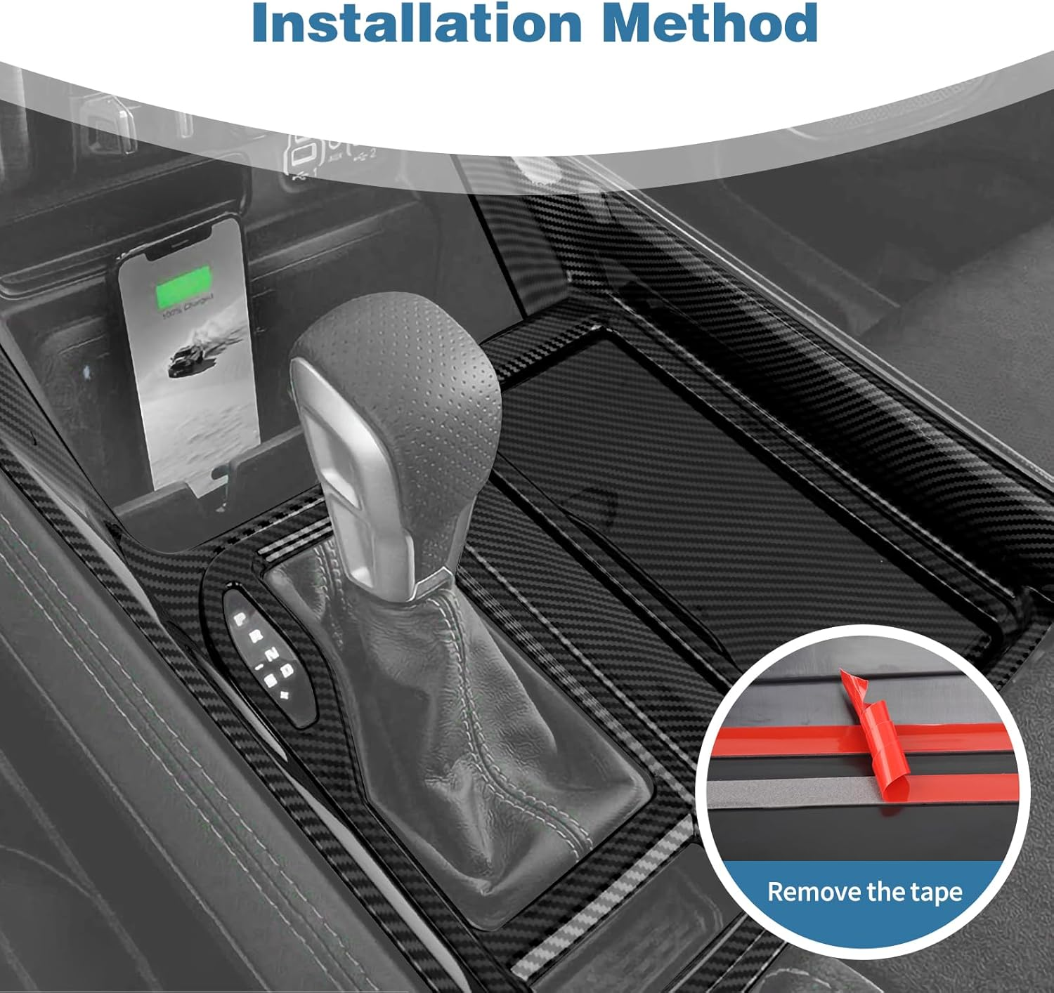 PDKLIN Carbon Fiber Gear Shift Panel Trim Cover Compatible with Dodge RAM TRX 2018 2019 2020 2021 2022 2023, ABS Interior Accessories image number 4