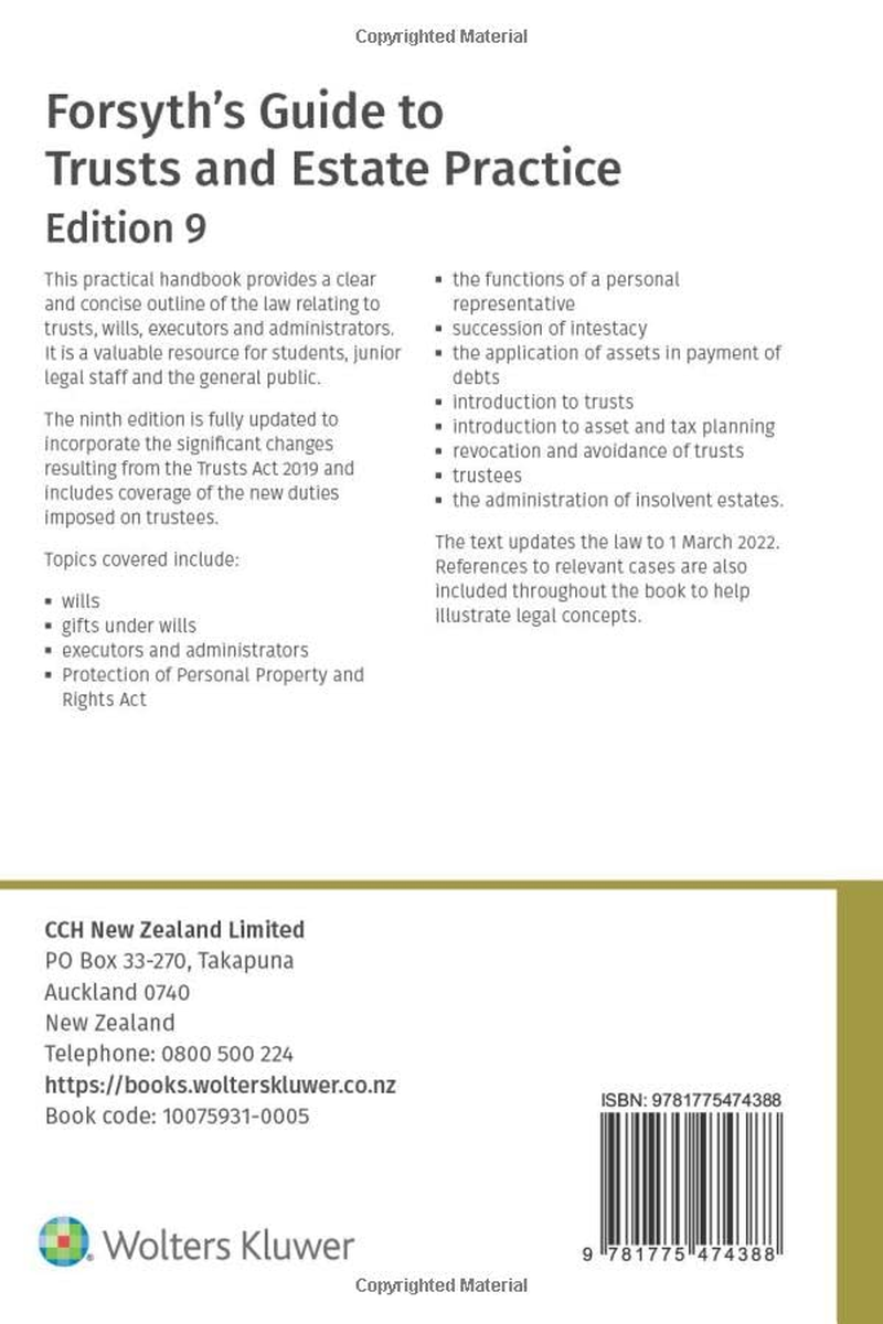 Forsyth&rsquo;S Guide to Trusts and Estate Practice_Edition 9