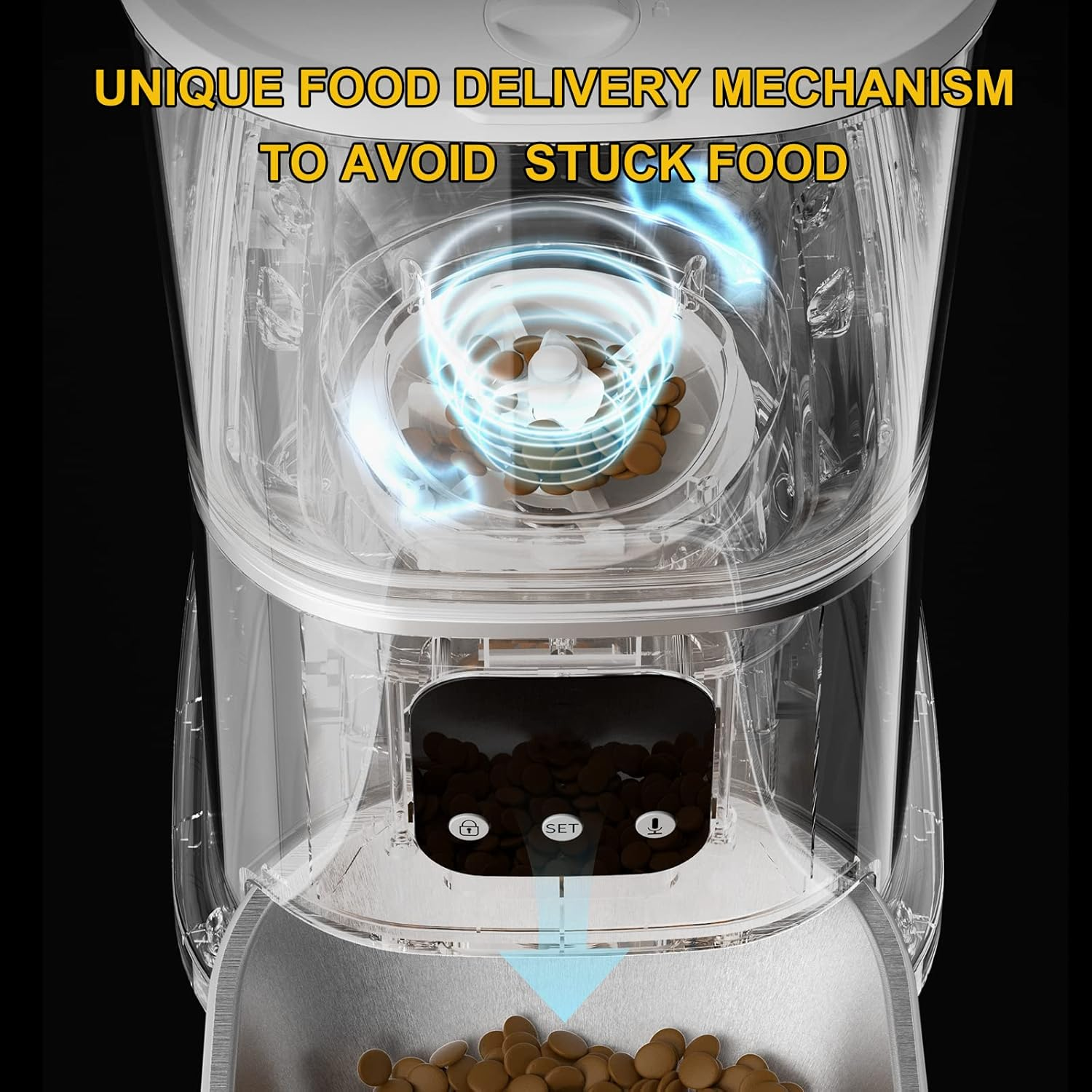 6L Automatic Cat Feeder, Smart Pet Feeder for Cats and Dogs, Auto Dry Food Dispenser with No-Clog Design, Voice Recorder, Portion Control and Stainless Steel Bowl (Standard) image number 4