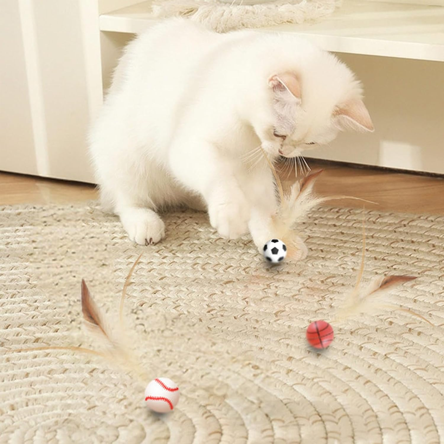 2025 New Interactive Cat Feather Ball Toy Set - Elastic Bouncy Cat Toys with Feather Tails, Silicone Rolling Balls for Indoor Cats & Kitten Exercise, Safe & Fun Play (3 Set)