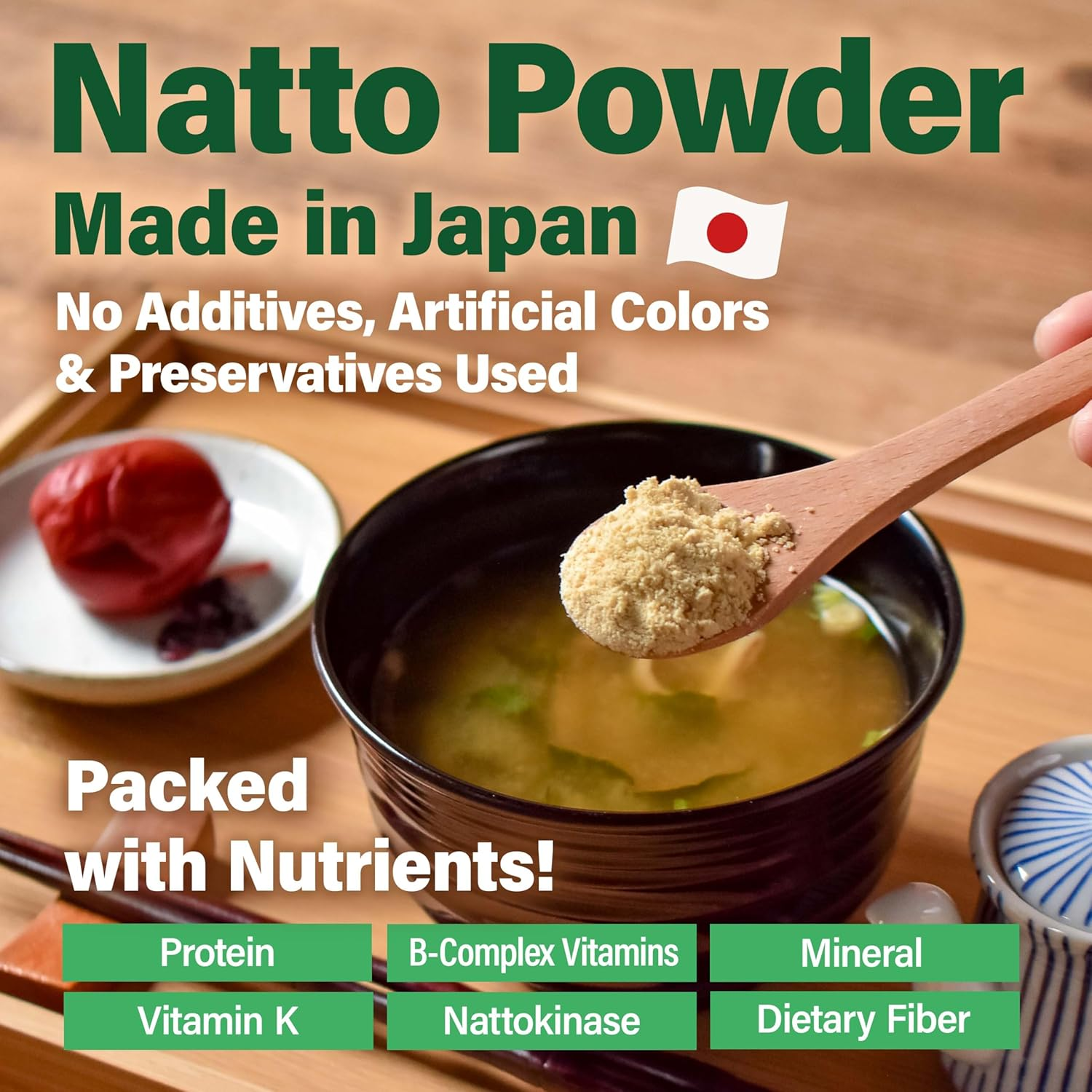 YAMASAN KYOTO UJI Japanese Natto Fermented Soybean Powder, Freeze-Dried Natto Powder, Vitamin K, Japanese Probiotic and Prebiotic Superfood &ndash; Low Sodium, Non-Gmo, Vegan, Made in Japan (50G) image number 5