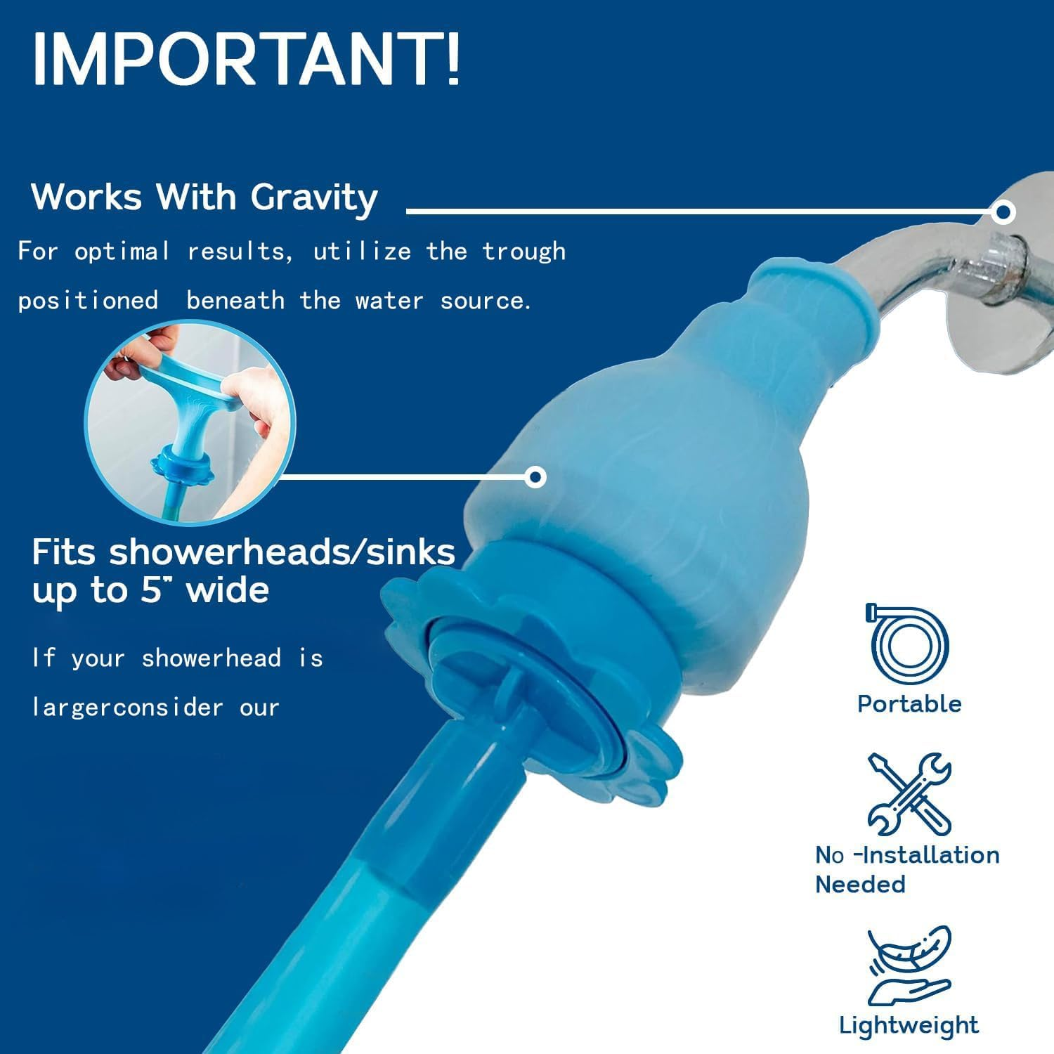 1-Piece Slip-On Pet Dog Shower Connector Rinse, Faucet Sink Hose Attachment, Length 150Cm, Blue, Flexible Silicone Adapter, Easy to Install image number 2