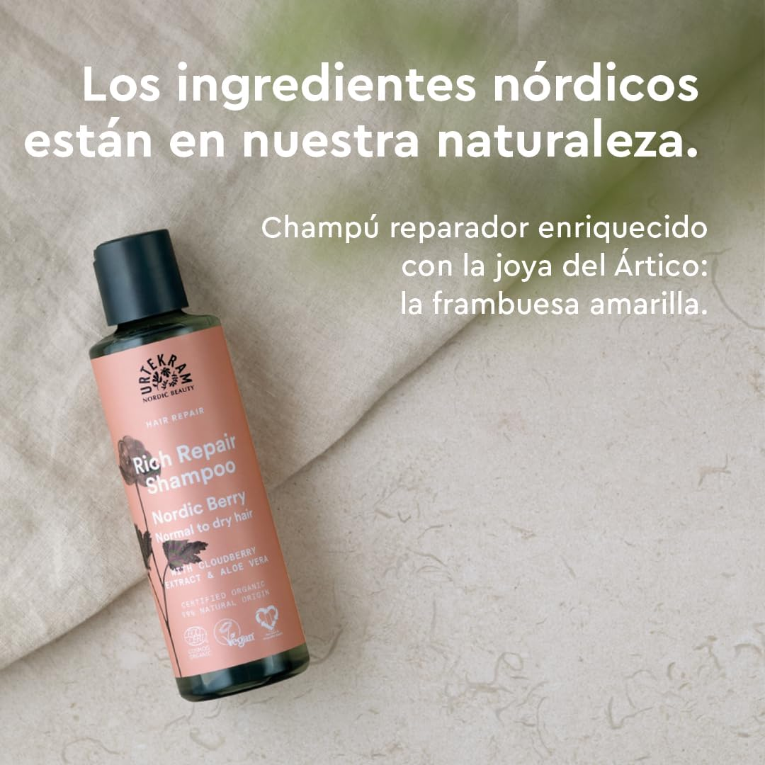 Urtekram Nordic Berry Shampoo - Moisturising & Repairing with Aloe Vera, Chia Seeds & Cloudberry - Care for Normal to Dry Hair - Vegan & Natural - 250 Ml image number 4