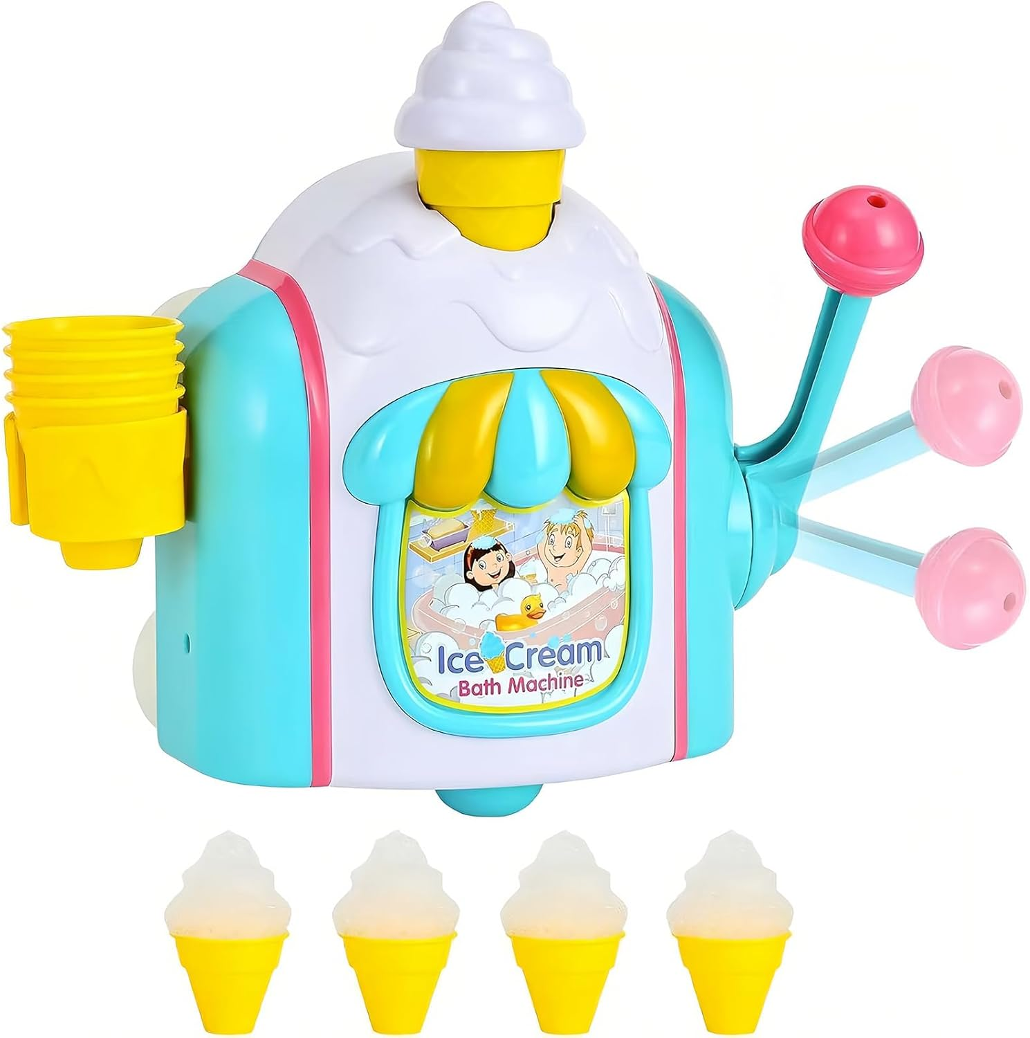 Bubble Ice Cream Maker Bath Toy - Bathtub Bubble Machine with 4 Ice Cream Cones, Bubble Pretend Cake Play Set, Shower Toys for Toddlers 3-8 image number 3