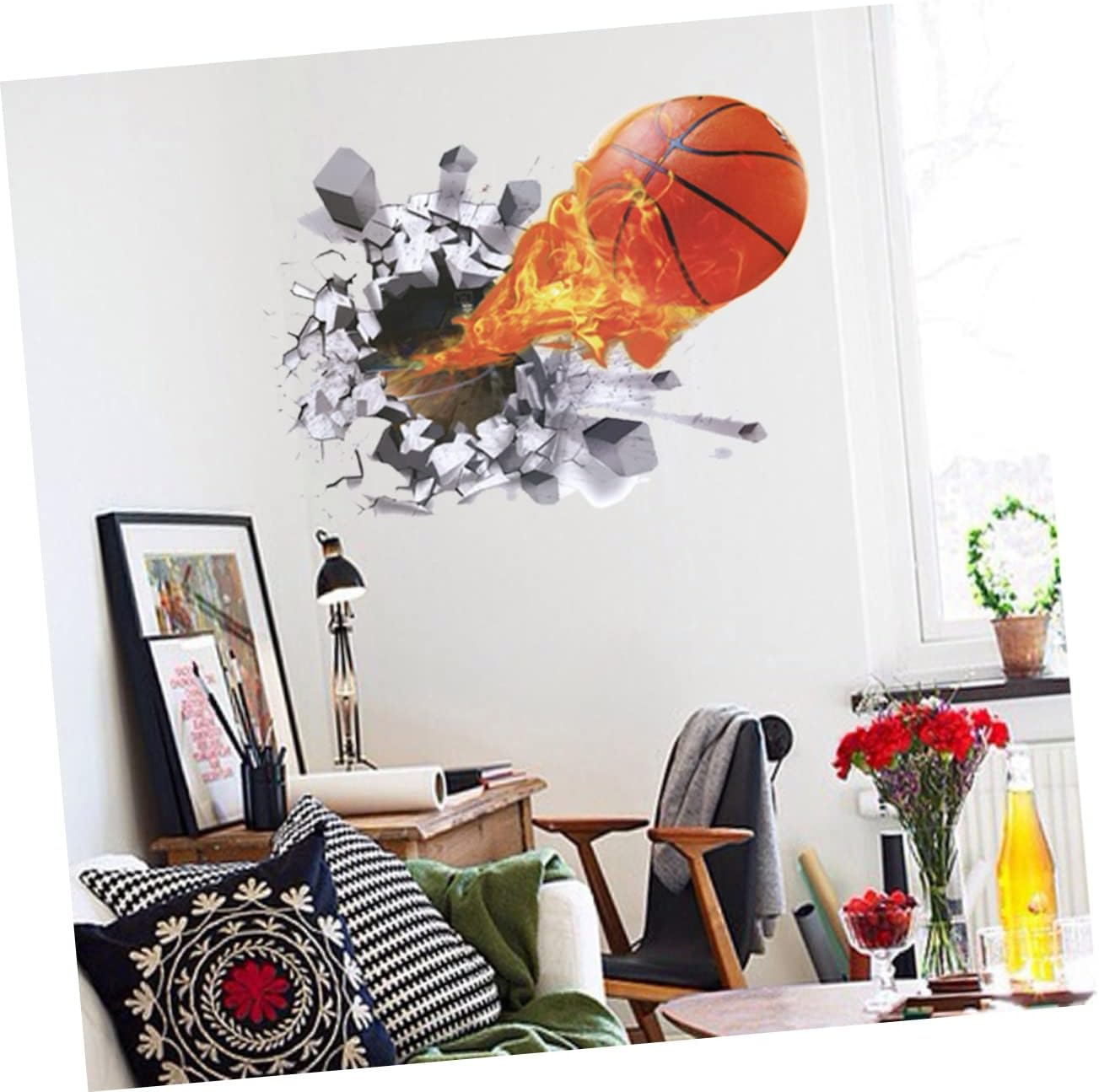 3D Basketball Wall Sticker Removable Mural Decal for Kids Room Living Room Fun Sports Decoration for Smooth Surfaces