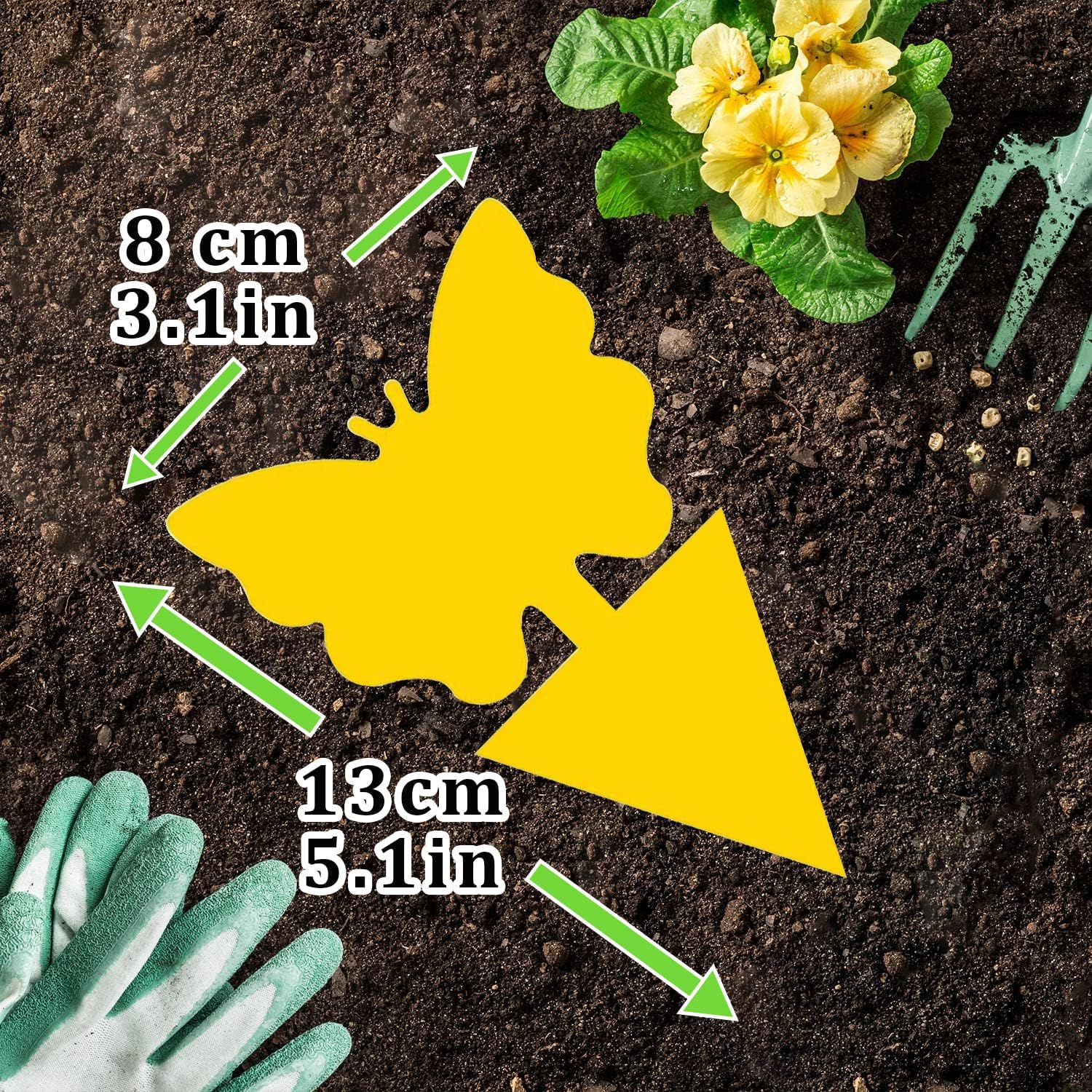 60 PCS Sticky Traps, Fruit Fly and Gnat Sticky Bug Trap, Yellow Dual-Sided Sticky Insect Catcher for Fungus Gnats Whiteflies Mosquitos Aphids Leafminers Flying Insects Indoor and Outdoor Use image number 2