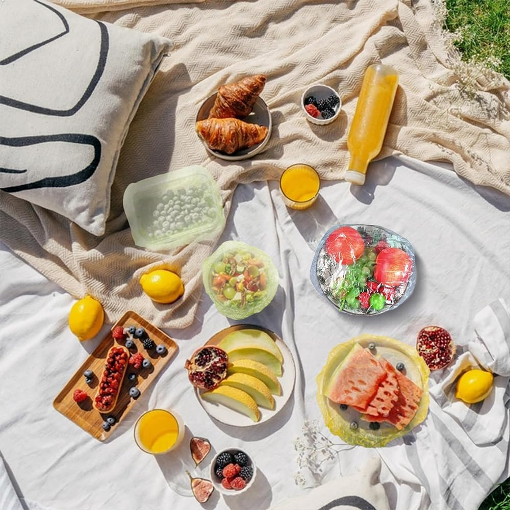 Reusable Elastic Food Storage Covers - 60Pcs Colorful Bowl, Dish, and Plate Plastic Wrap Covers