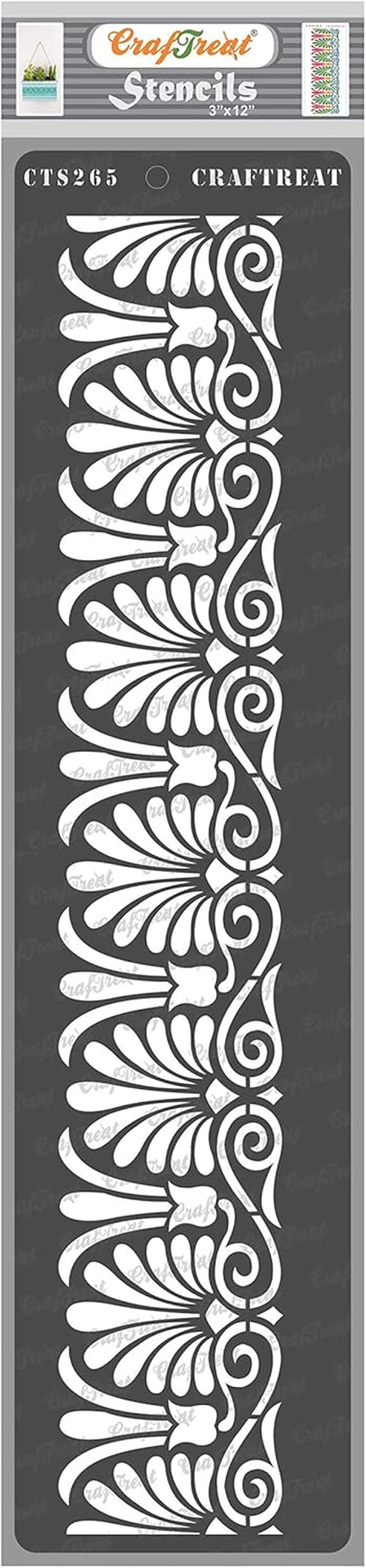 Craftreat Flower Stencils for Painting on Canvas, Wallart, Bullet Journal Notebook and Scrapbook - Flourish Borders Stencil - 3"X12" Indian Rangoli Stencil - Reusable Stencil Arts & Crafts Supplies image number 4