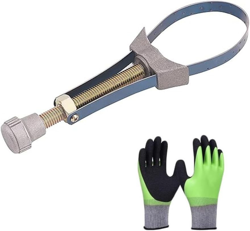 Adjustable Oil Filter Wrench Heavy Duty Universal Oil Filter Removal Tool with Non Slip Strap, Fits Cars, Trucks, Excavators, 1Piece Lightweight Wrench for Easy Oil Change and Maintenance