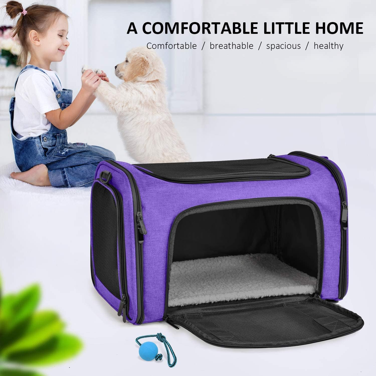 Henkelion Large Cat Carriers Dog Carrier Pet Carrier for Large Cats Dogs Puppies up to 25Lbs, Airline Approved Big Dog Carrier Soft Sided, Collapsible Waterproof Travel Puppy Carrier - Purple - Blue image number 5