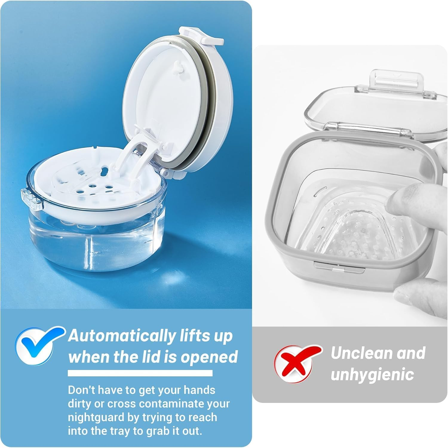 Denture Bath Box with Strainer Basket, 1 Pcs Clear Denture Case for Cleaning and Storage, Retainer Braces Aligner Soak Container, Portable Travel Cup with Drain Tray, White image number 4