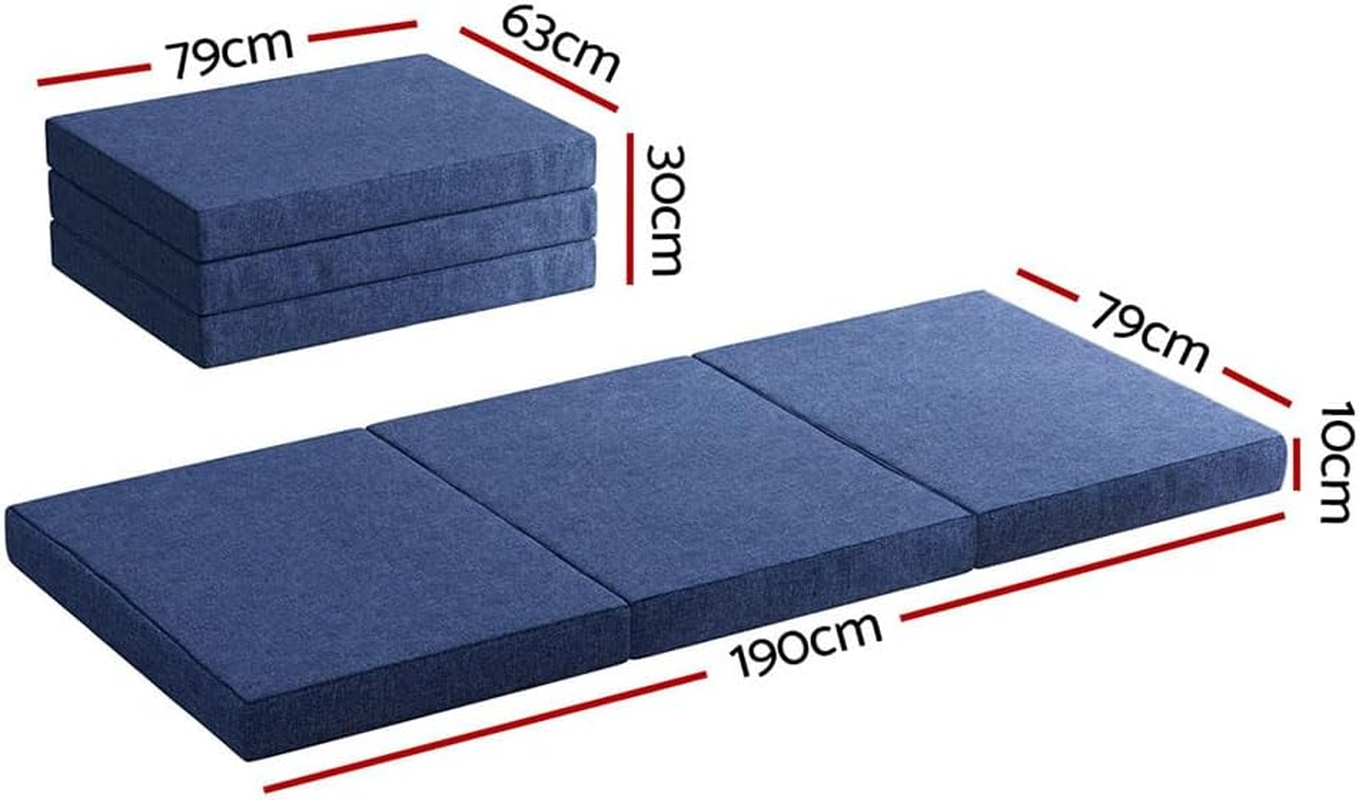Giselle Bedding Queen Memory Foam Mattress Topper, Bamboo Foldable Folding Bed Mattresses Toppers Protector Cool Gel Cover Non Spring Sleeping Mat Home Bedroom, Removable Washable Blue image number 4