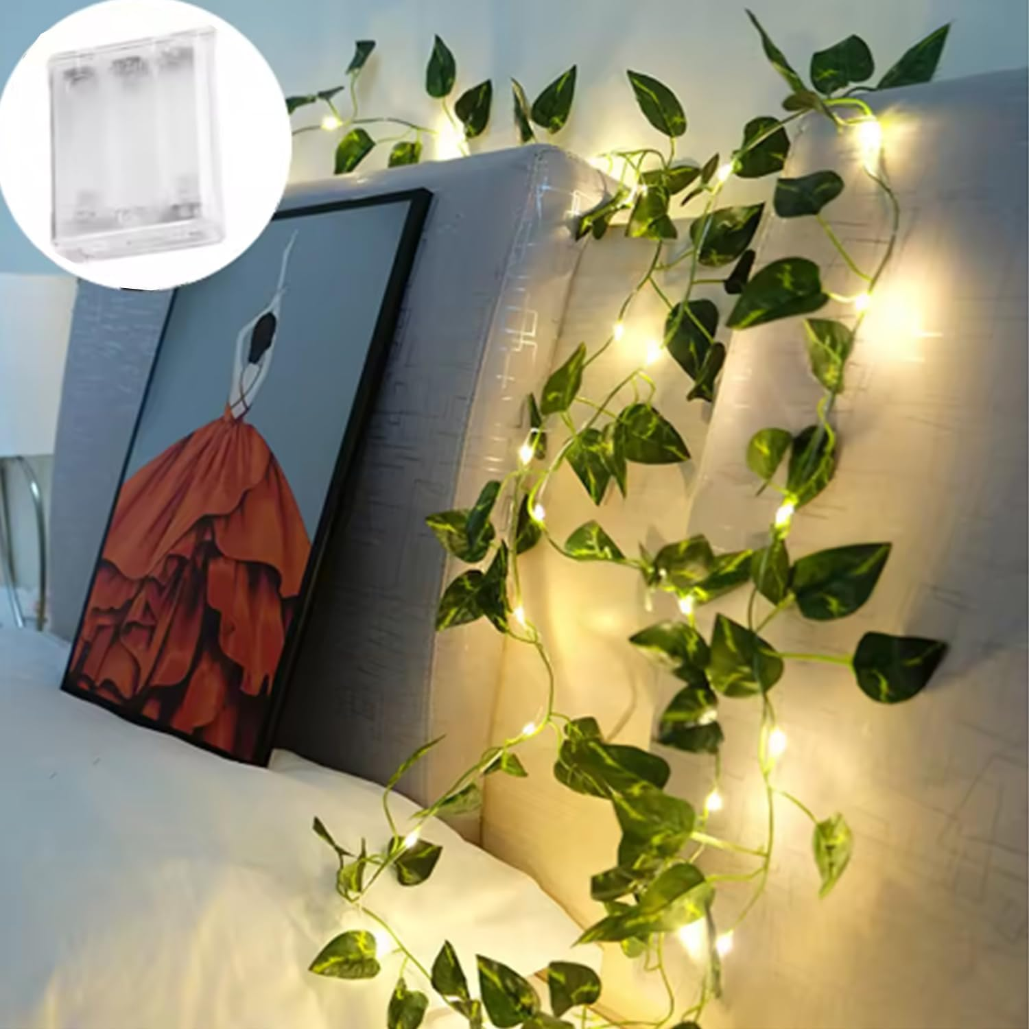 Roczential 5M 50LED Leaf Light String, Vine Light Battery Powered Green Leaf Garland Maple Leaf Fairy Lights for Indoor and Outdoor Decoration Garden Wedding Home Decor