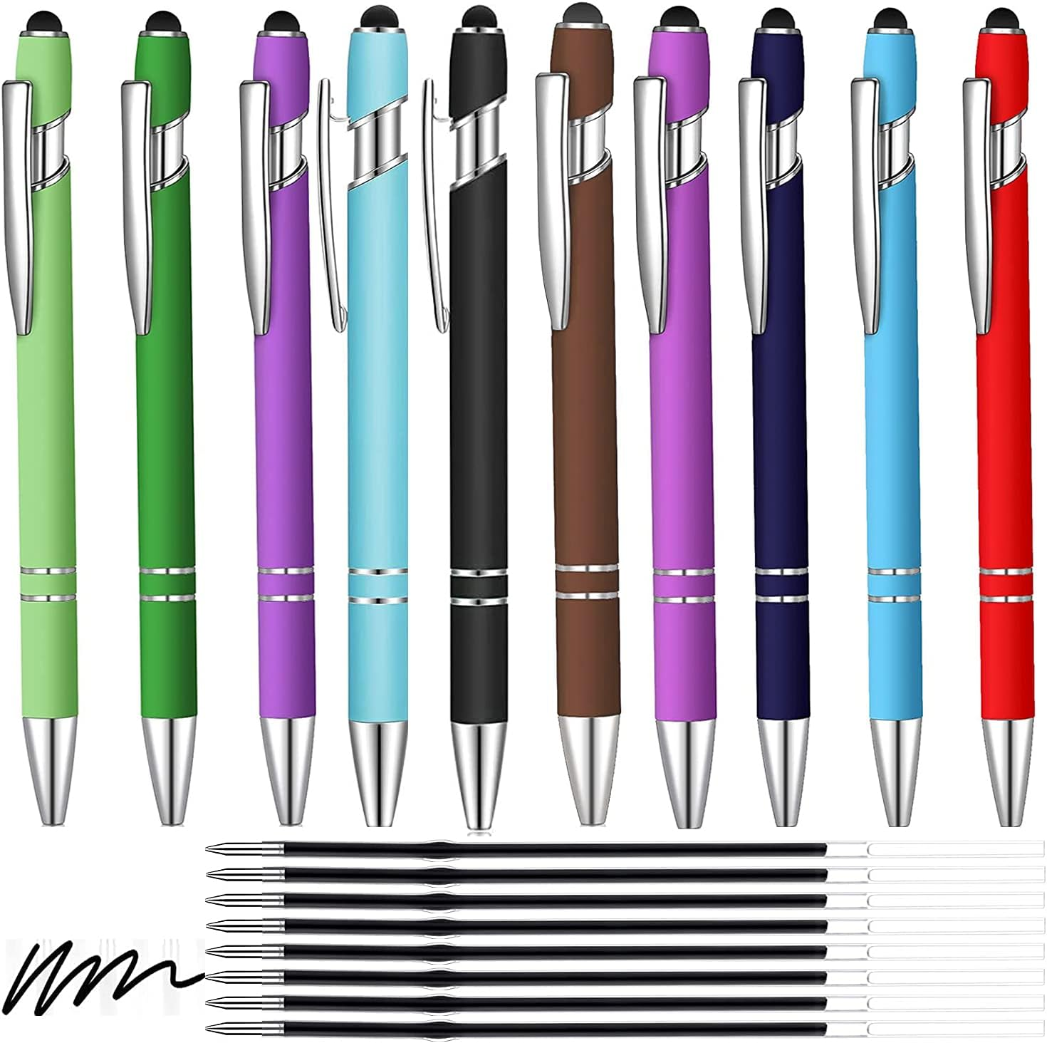 10Pcs Ballpoint Pen with Stylus Tip, 1.0 Mm Black Ink Metal Pen with Bonus 10Pcs Ballpoint Pen Refills, 2 in 1 Stylus Ballpoint Pen for Touch Screens, Cute Pens Office Supplies for Women&Men. image number 2