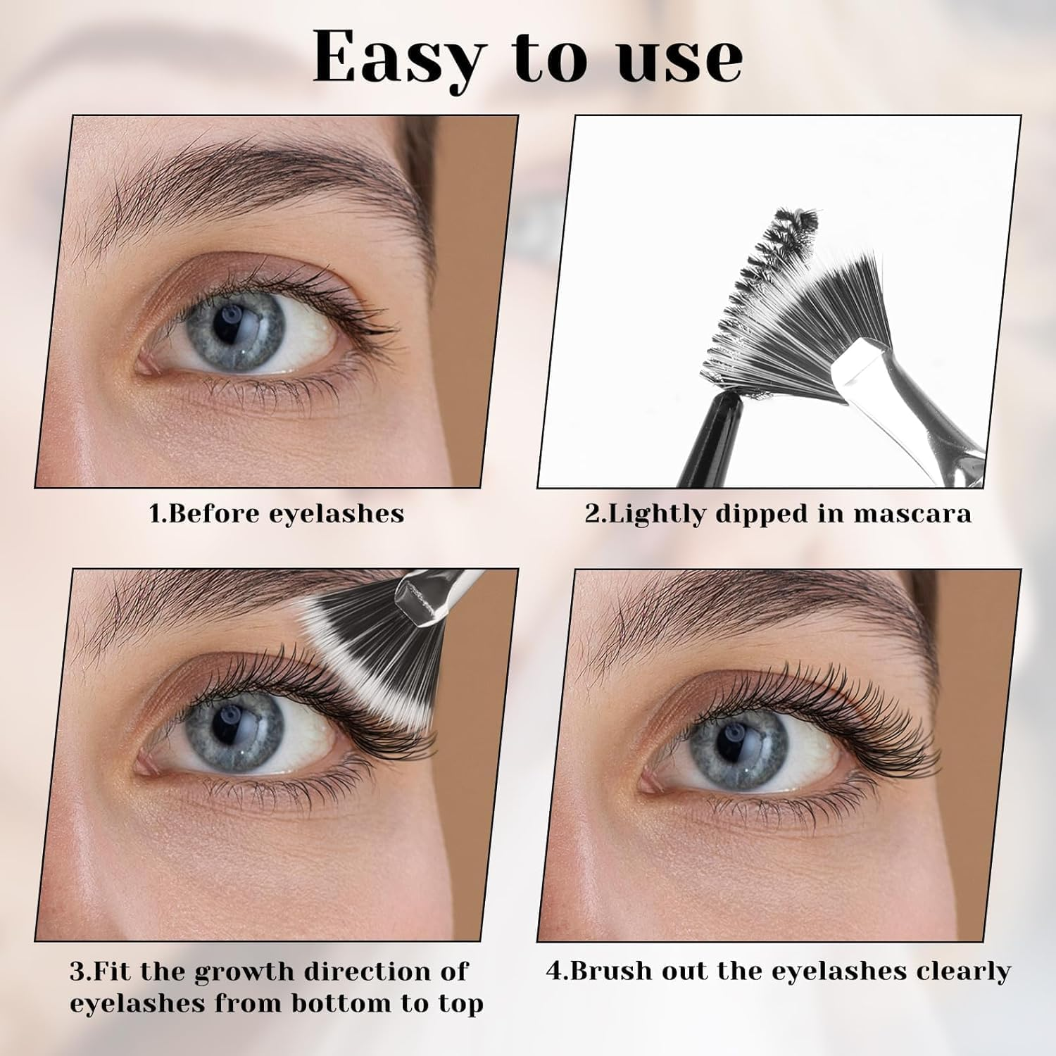 Eyelash Comb and Mascara Fan Brush for Lashes,5Pcs Lash Fan Brush Folding Angle Scalloped Lash Brush,Eyebrow Brush,Mascara Fan Brush,Angled Fan Shaped Eyelash Brush,Eyelash Eyebrow Brush for Lashes image number 1