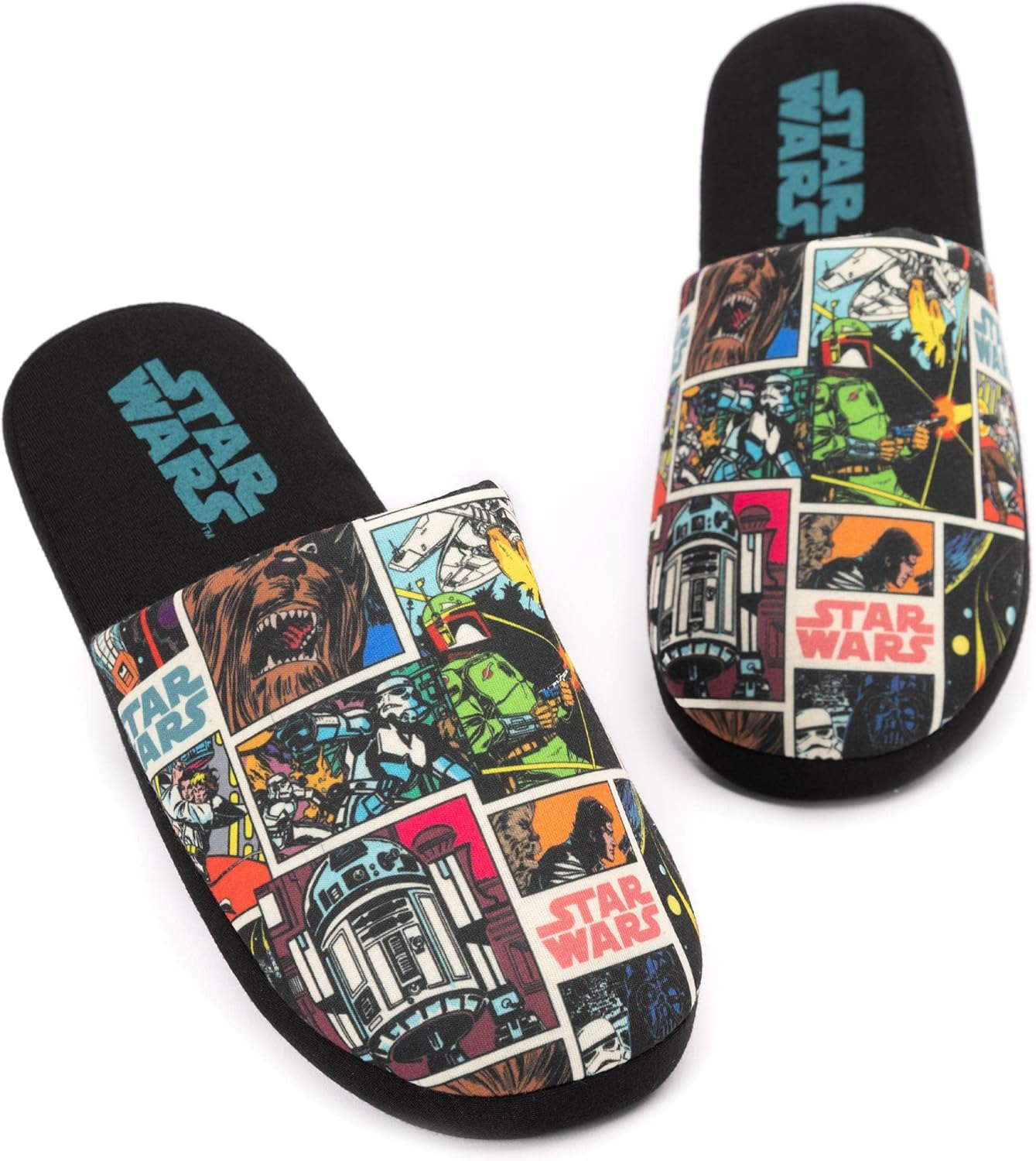 STAR WARS Slippers Mens Adults Comic Slip-On Black House Shoes