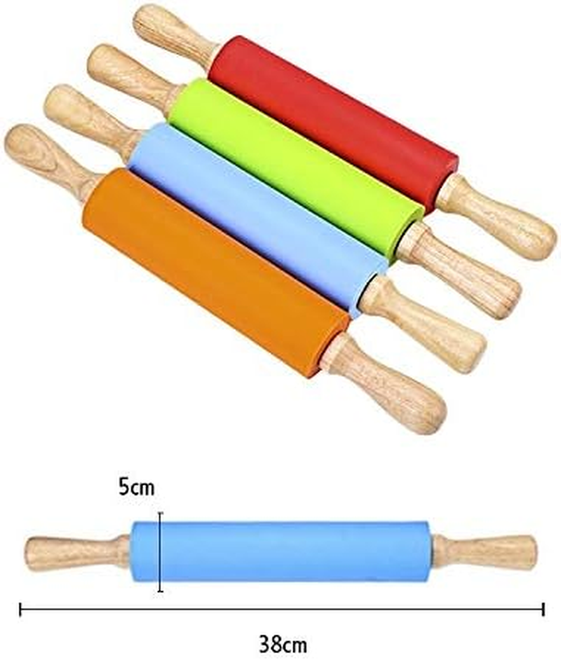 Kitchenware Gadgets Kn055 Solid Wooden Handle Silicone Rolling Pin Non-Stick Food Dumpling Stick, Length: 38Cm, Random Color Delivery Kitchenware Gadgets image number 3