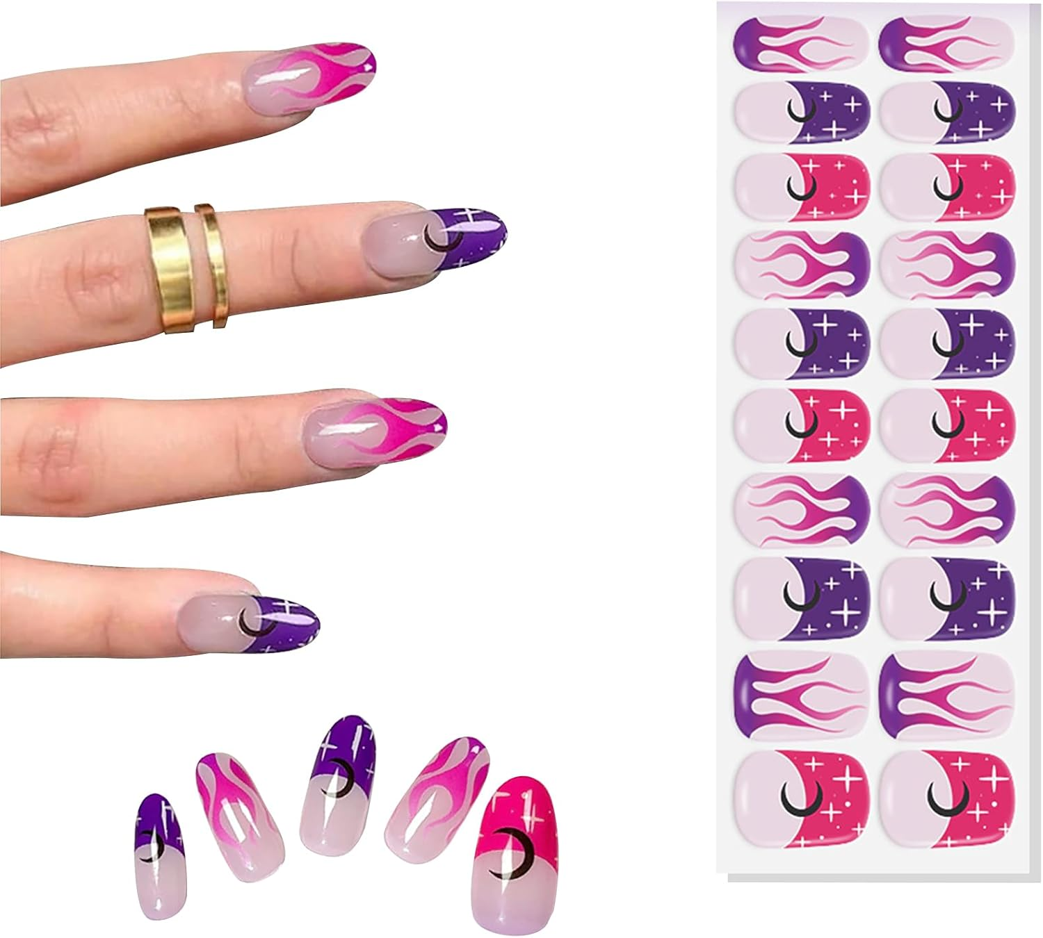 Joyeee Gel Nail Stickers Moon Star Semi Cured Gel Nail Strips Wraps UV/LED - Nails Art Design Salon Quality Decoration Accessories - 20Pcs image number 2