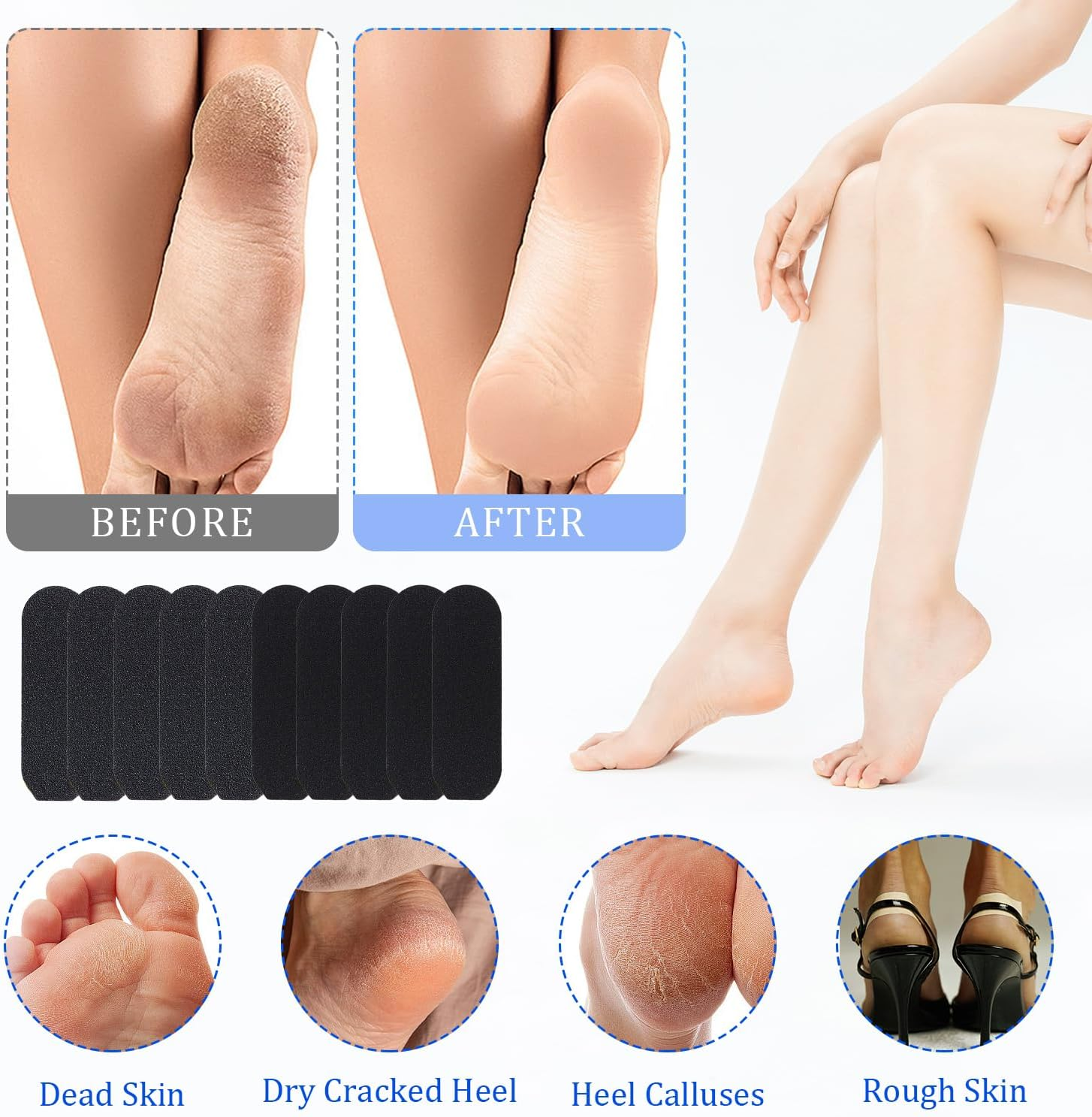 SYEYCW Pack of 50 Replacement Sandpaper Refill Pads, 100 + 180 Grit Replacement Pads, Foot Rasp Replacement Sandpaper, Self-Adhesive Foot Rasp, Replacement Pads for Pedicure File, for Dead Skin