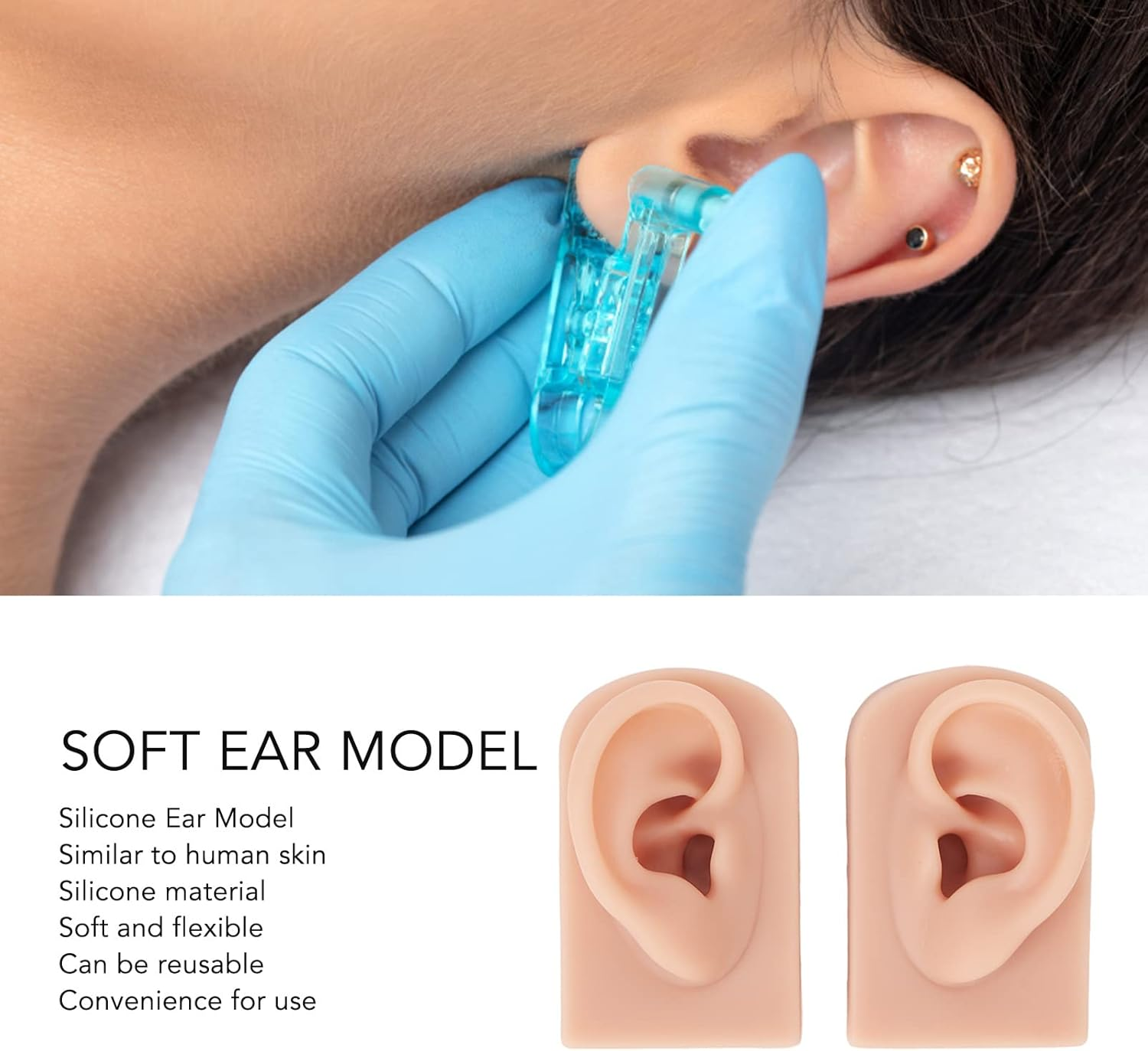 Silicone Ear Model, Left and Right Soft Flexible Model Fake Ear Piercing Practice, Human Ear Model, Realistic Silicone Ear for Jewelry Display, Acupuncture, Teaching (#2) - 2 image number 3