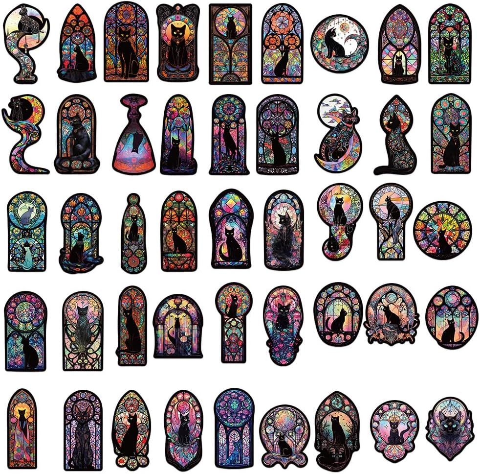 50 Packs Dark Cat Stickers Water Bottles Laptop Phone Motorcycle Computer Guitar Skateboard Hydroflasks Dark Cat Vinyl Sticker Waterproof Aesthetic Trendy Decals for Teens Girls Adults image number 1