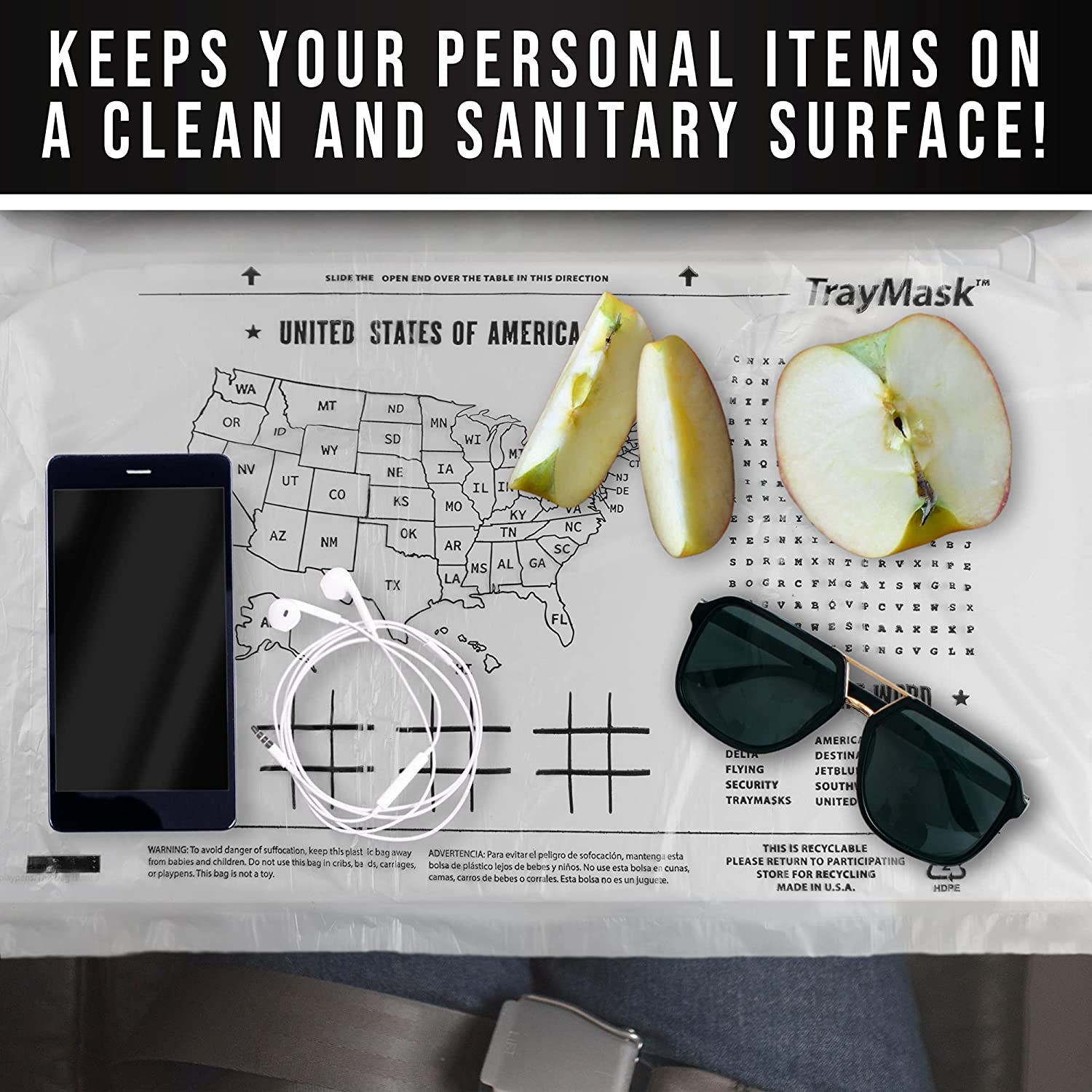 Traymask Disposable Tray Table Cover | Must Have Airplane Travel Essentials | Perfect for Toddlers, Kids and Adults Travel Accessories | Provides a Fresh/Clean Layer of Protection | 10 Pack image number 5