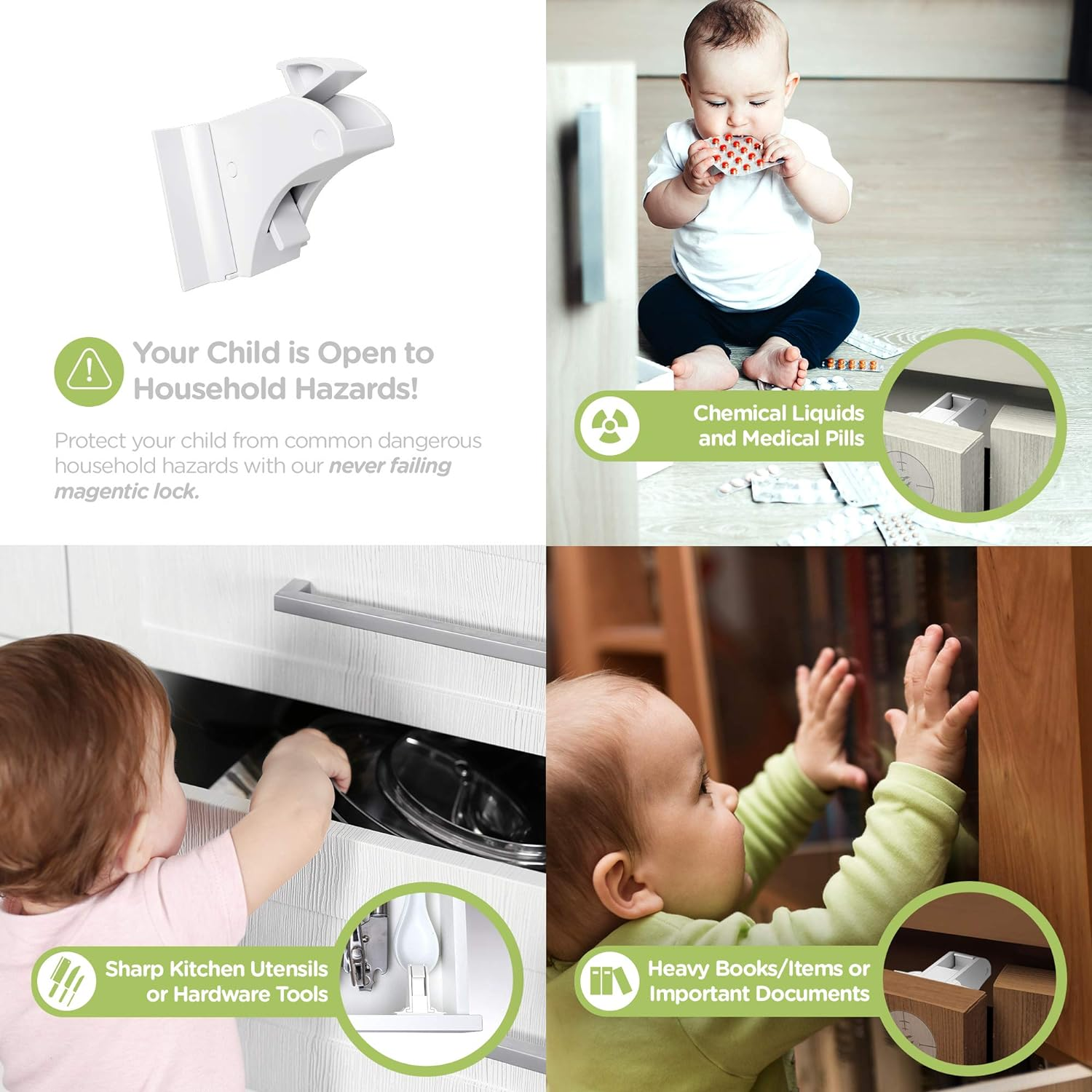 ELLA'S Magnetic Cabinet Locks | No Tools Needed - 3M Adhesive | Amazing for Baby Proofing Kitchen & Child Locks | Quality Design | Child Safety | Baby Locks | White image number 1