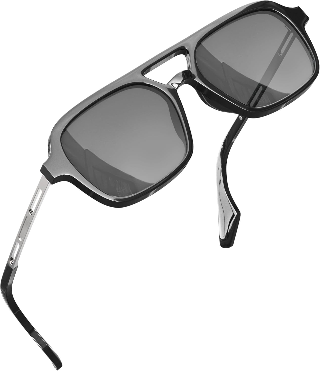 Grinderpunch Retro Flat Square Trendy Sunglasses for Womens Mens Vintage 70S Style Double Bridge Sunglasses