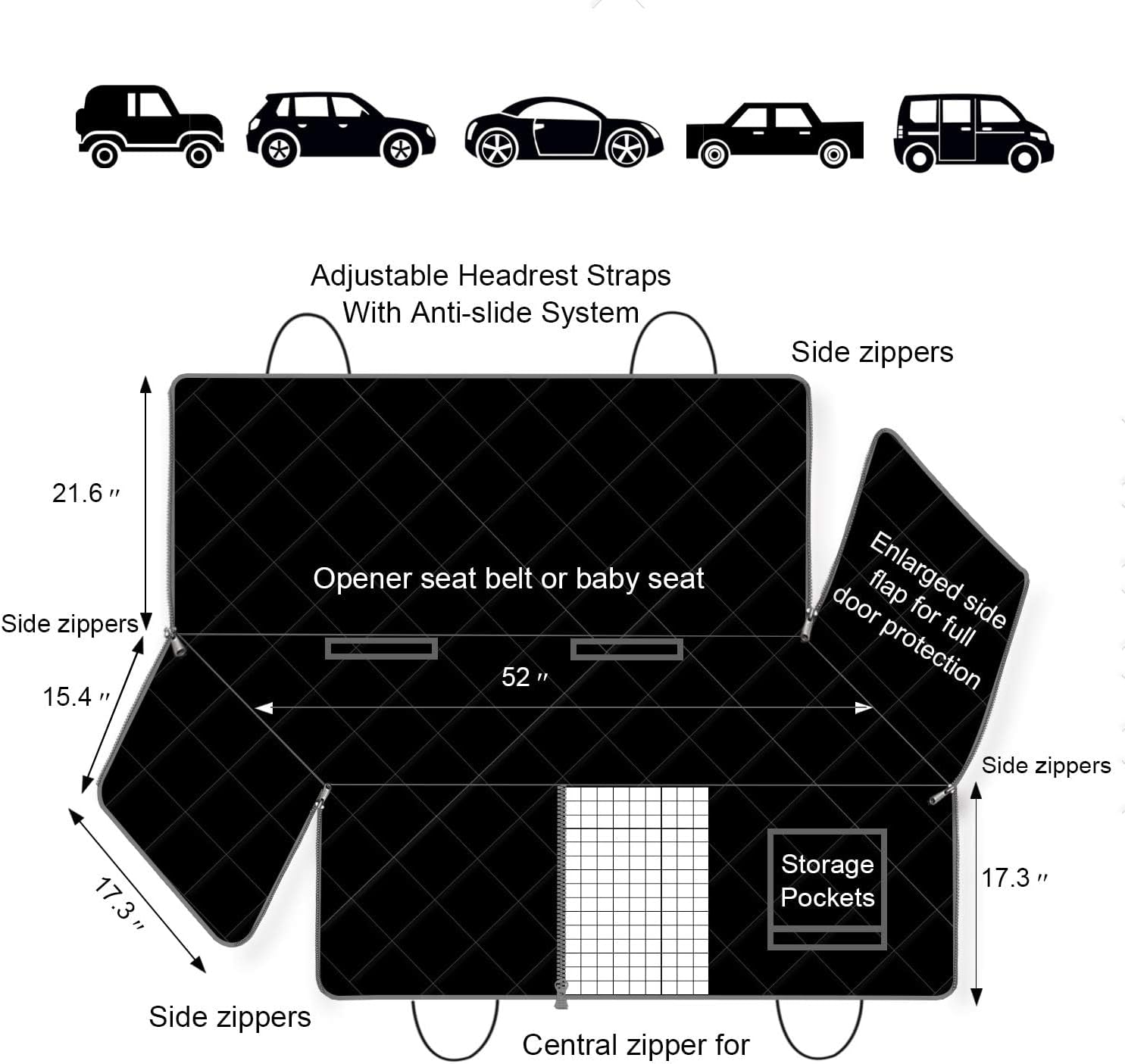 Dog Car Seat Cover for Back Seat with Mesh Window, Waterproof Pet Seat Cover Dog Car Hammock for Cars, Trucks, Vans, Suvs- 147 X 137 Cm image number 4