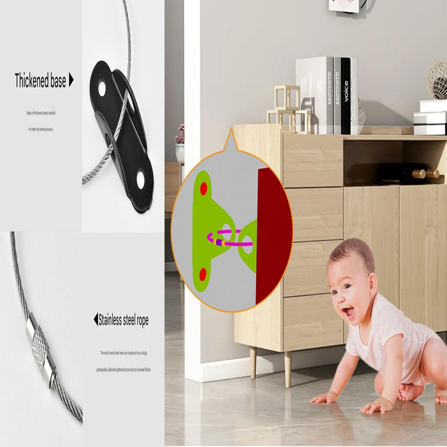 12 Pack Furniture Anchors for Baby Proofing Pet Protecting, Furniture Straps anti Tip Wall Anchor Securing 400 Lbs/Keep Baby Pet Safety from Falling, Earthquake Straps