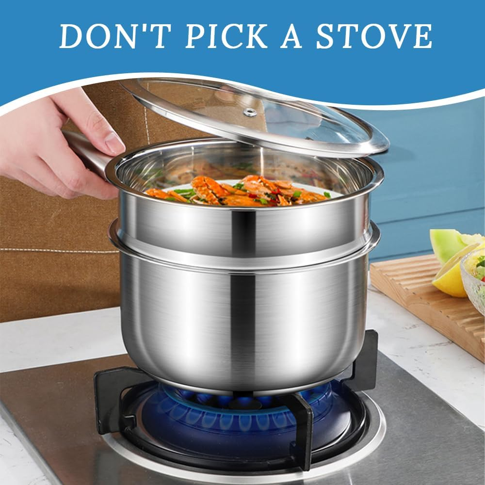 Stainless Steel Frying Pan, Three-Layer Structure, Stew Pot with Lid and Cooking Pot, Suitable for Salad Vegetables, Boiling, Pasta and Noodles, Suitable for Kitchen, Restaurant, Hotel (Silver)